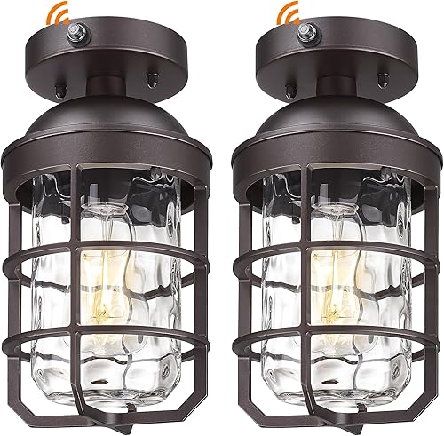 Miniatura 14 de Emliviar Lámpara de techo estilo granja, luz semiempotrada vintage para interior, luz de seguridad con vidrio templado transparente, acabado de