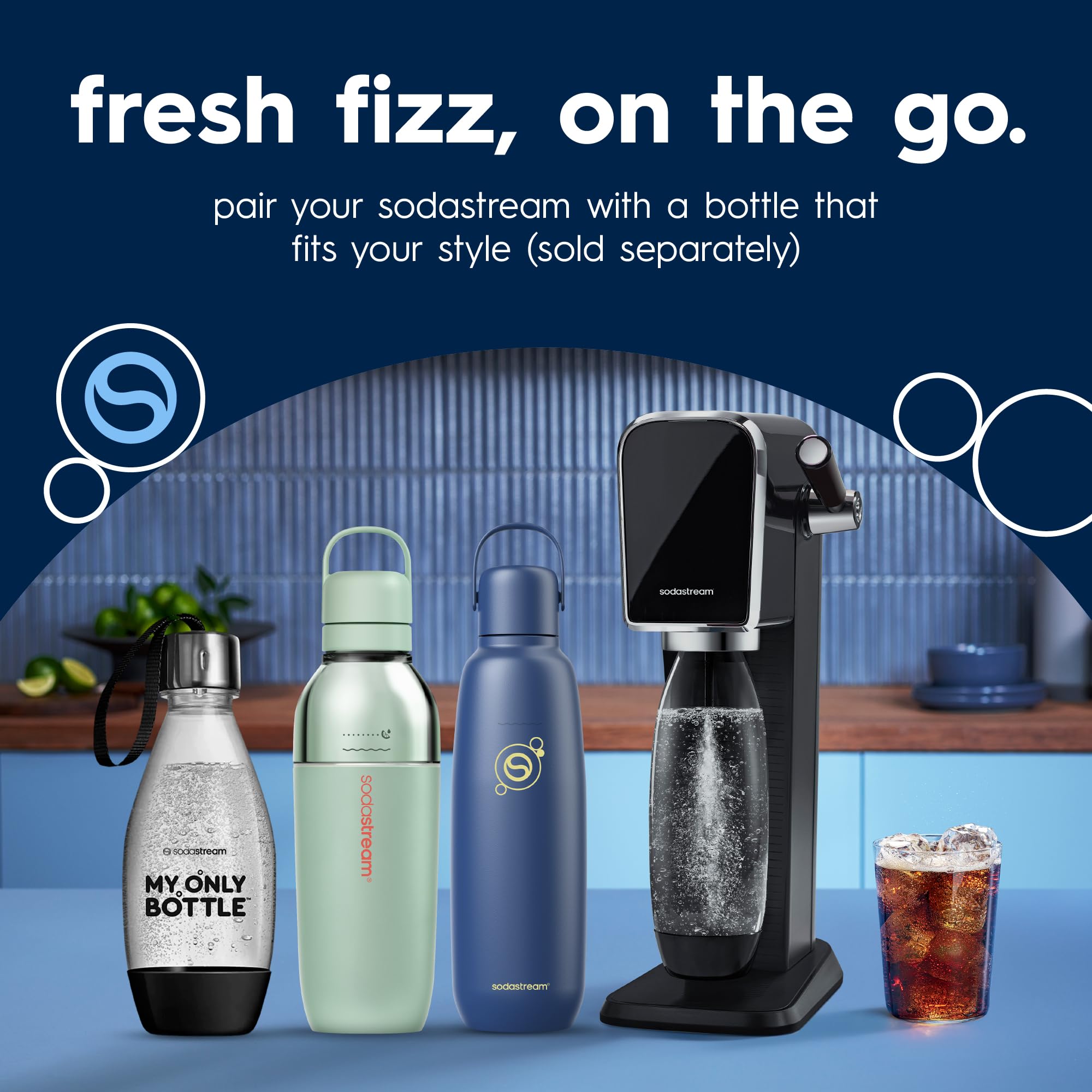 sodastream - Enso Gasatore in acciaio inossidabile per realizzare acqua frizzante Include Bombola di Co2, Bottiglia da 1L lavabile in lavastoviglie, Panno per la Pulizia