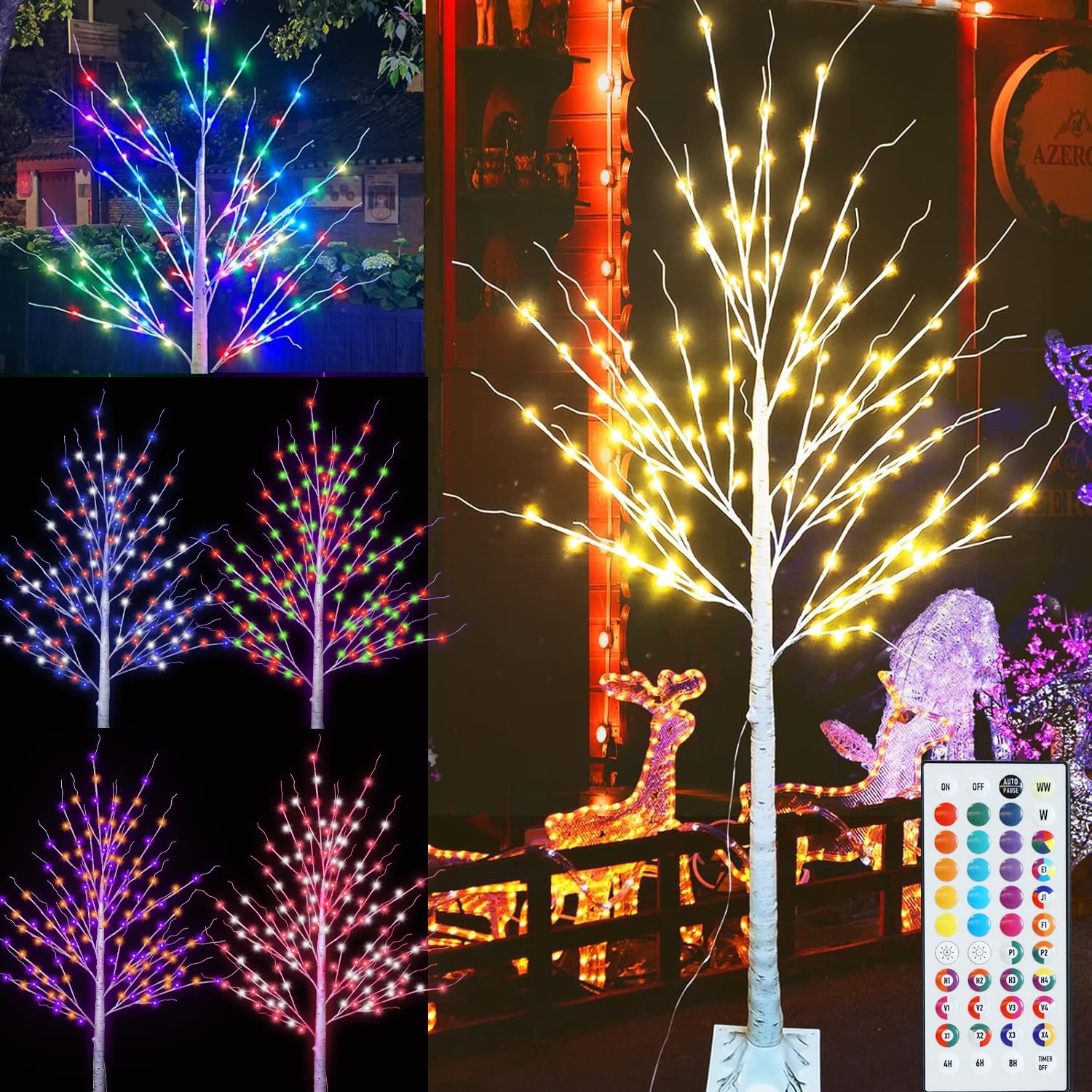 Pooqla 6 ft 120 LED Christmas Lighted Birch Tree, Color Changing Light Up Tree with Remote, White Lighted Birch Trees for Indoor Outdoor Christmas Party Home Yard Decoration RGB