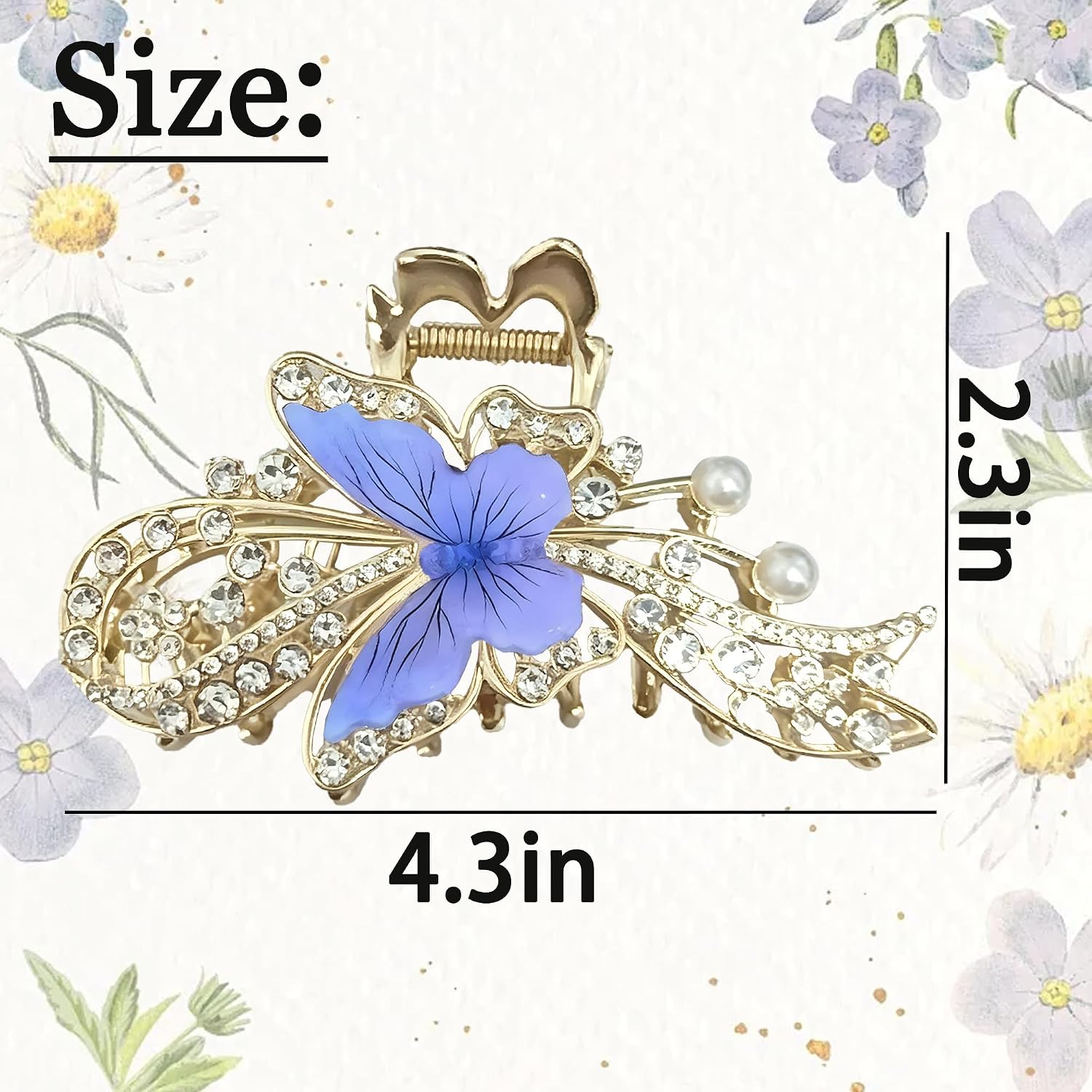 Metal Butterfly Claw Clip Claw Clips with Pearl & Rhinestone for Thick Hair. 4.3In Fun Butterfly Hair Clip for Women Girls Daily Combinations