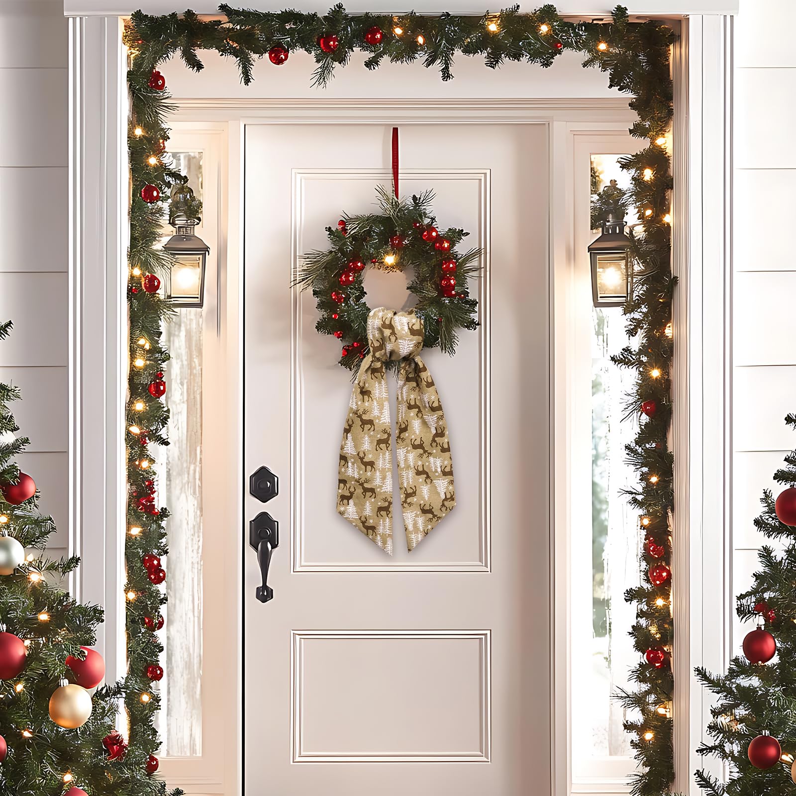 Amazon.co.jp: Vickasi クリスマスリース サッシュ 玄関用 トナカイ