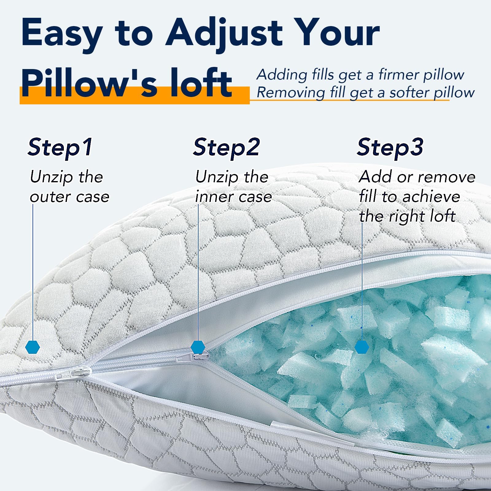 Cooling Shredded Memory Foam Queen Pillows Set of 2, White T437707
