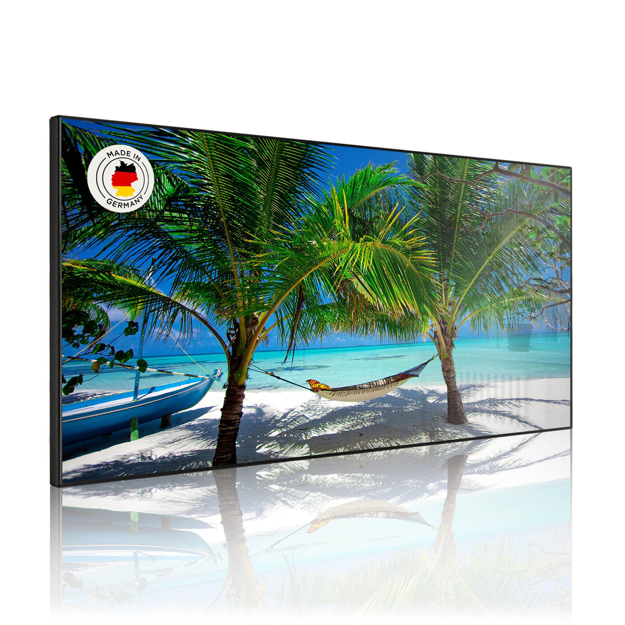banjado Magnettafel Metall 78 x 37cm - beschreibbare Magnettafel - Metall Pinnwand als Memoboard - Magnetwand Küche, Büro, Kinderzimmer Schwarz inkl. 4 Magnete & Montageset - Motiv Strand