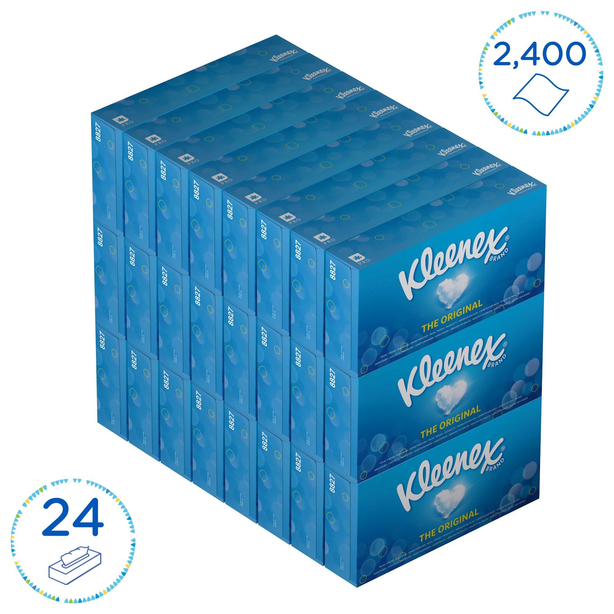 Kleenex Kosmetiktücher 8827 - Kleenex Box, weiße 2-lagige Papiertaschentücher aus FSC-zertifiziertem Papier, 24 x 100 (insg. 2.400 Papiertaschentücher)