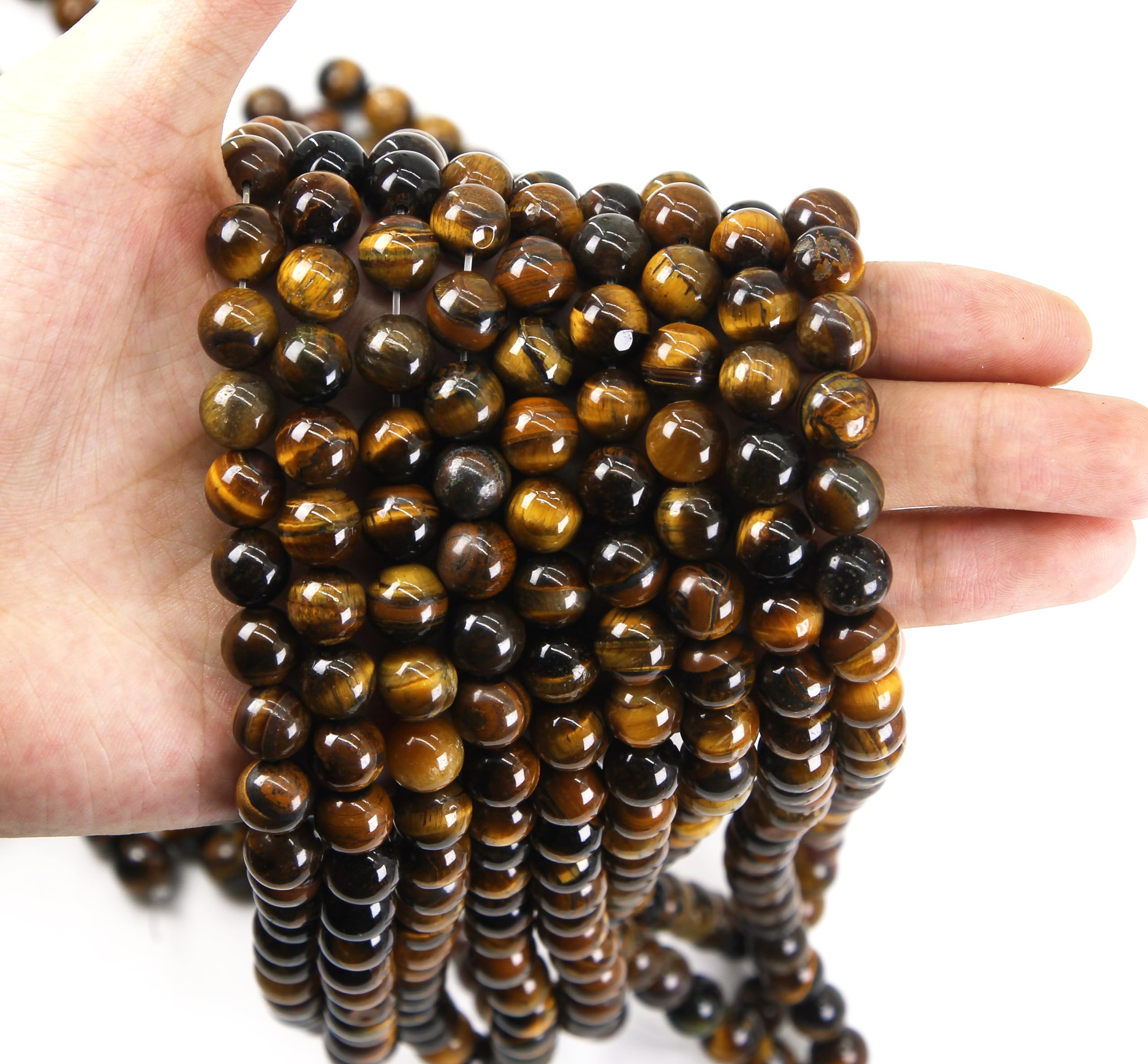 Qiwan 35PCS 10mm Yellow Tiger Eye A Grade Gemstone Loose Beads Natural Round Crystal Energy Stone Healing Power for Jewelry Making 1 Strand 15" 1