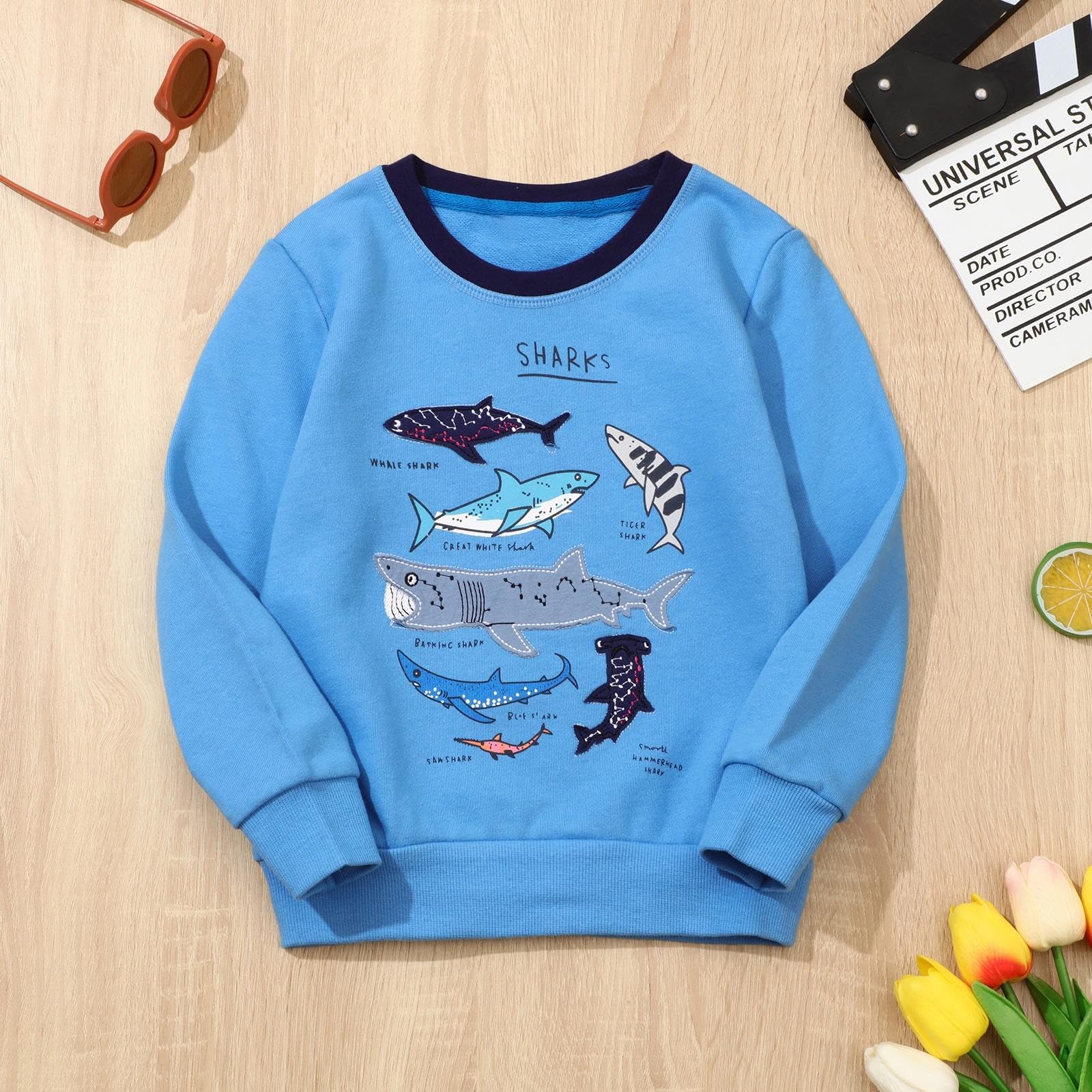 Boys Sweatshirts Sharks Pullover Crew Neck Long Sleeve Tops for 3-8 Years