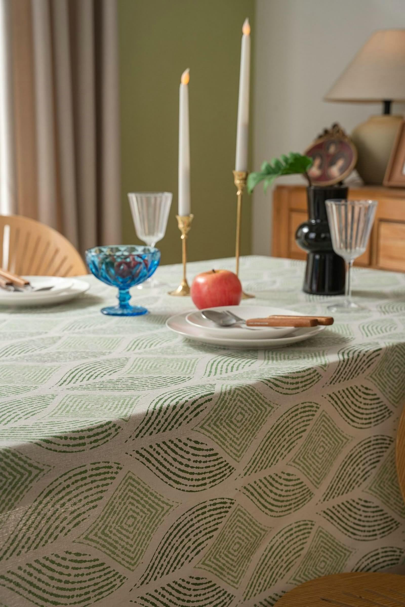 Tovaglia Verde, Tovaglia Tavolo Moderna 140x200cm Foglie Stampate Cotone Lino per Vacanze, Feste, Decorazioni