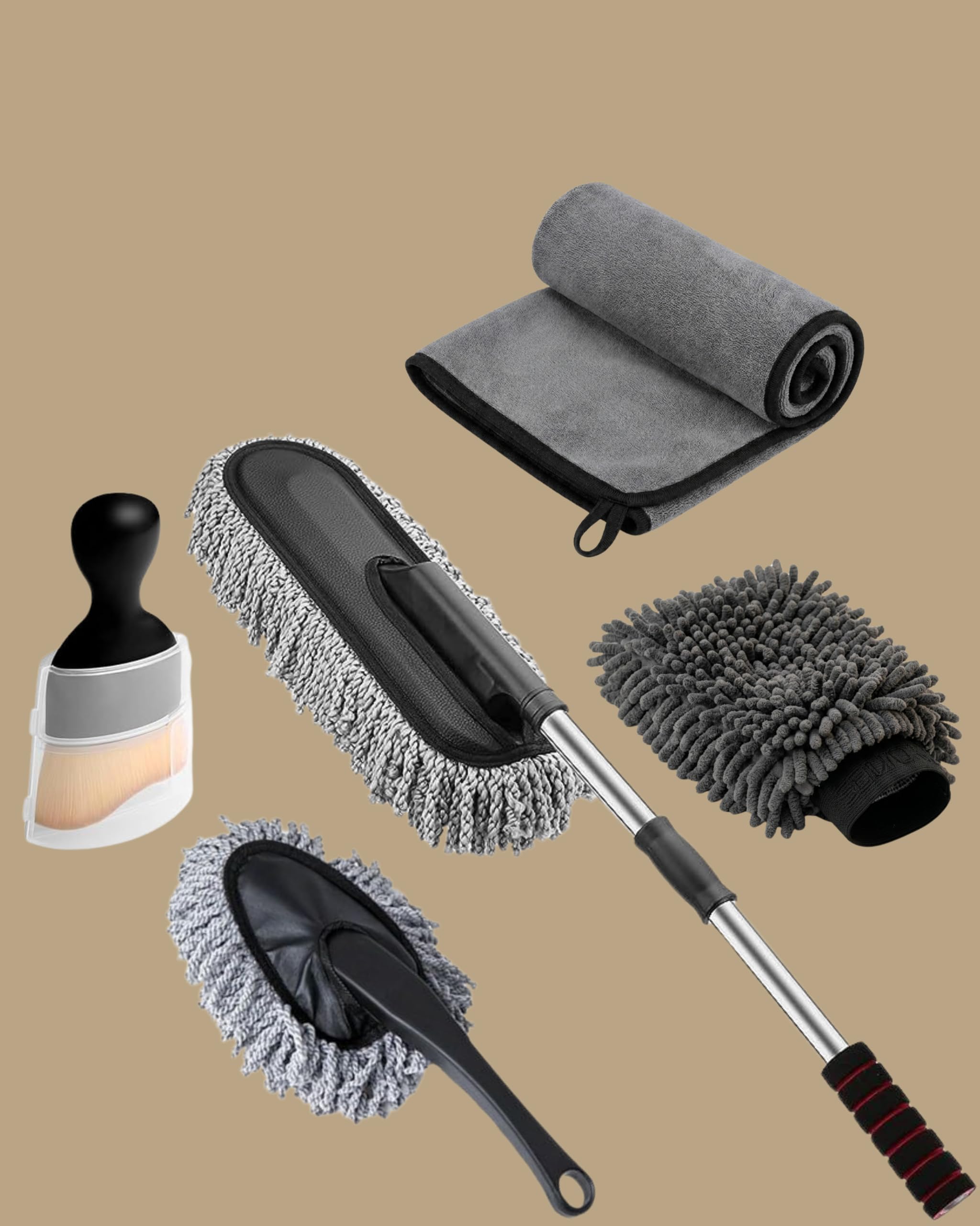 Car Cleaning Kit with Microfiber Cloth, Gloves, Duster and Interior Brush-image-48