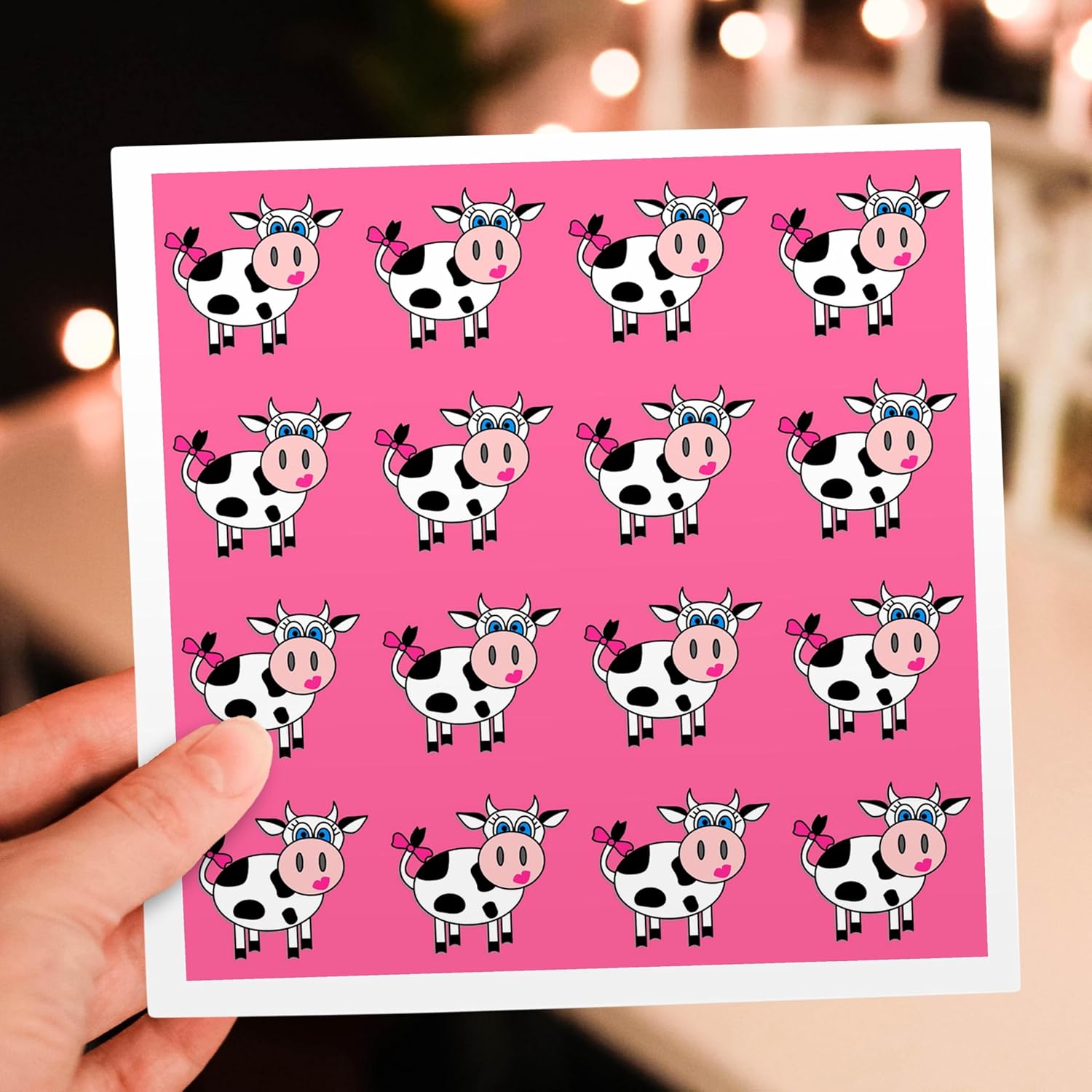 3dRose Happy Cow Girl Pink Print - Greeting Cards, 6 x 6 inches, set of 12 (gc_6097_2)
