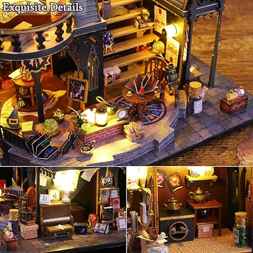 Miniatura 5 de TuKIIE Kit de casa de muñecas en miniatura con muebles, a escala 124, casa de muñecas de madera a prueba de polvo para niños, adolescentes y adultos