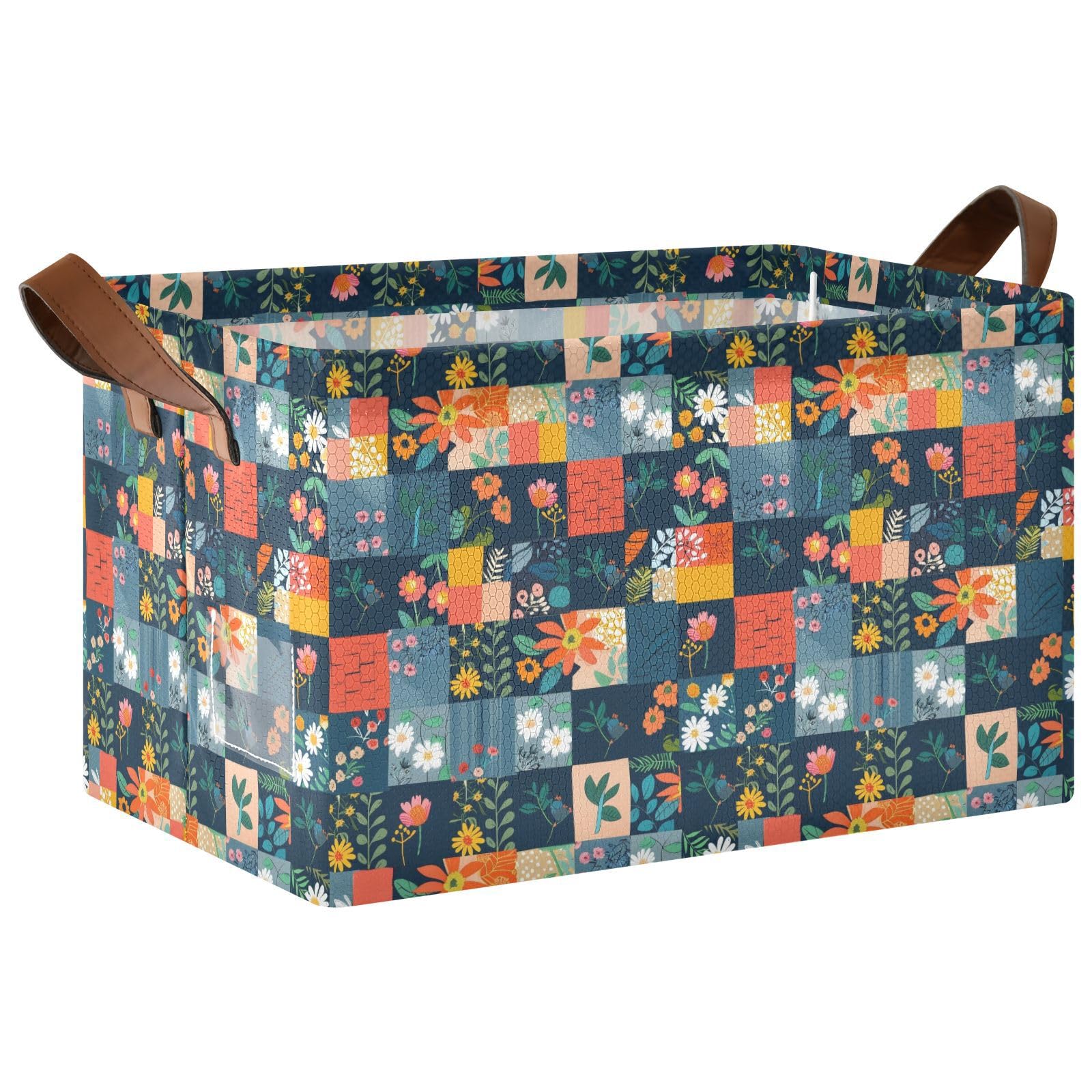 KLL Cestini per mensole a quadri con cuciture floreali con manici pieghevoli cubi di stoccaggio per armadio panno regalo 2 confezioni cestas para organizar ba?o