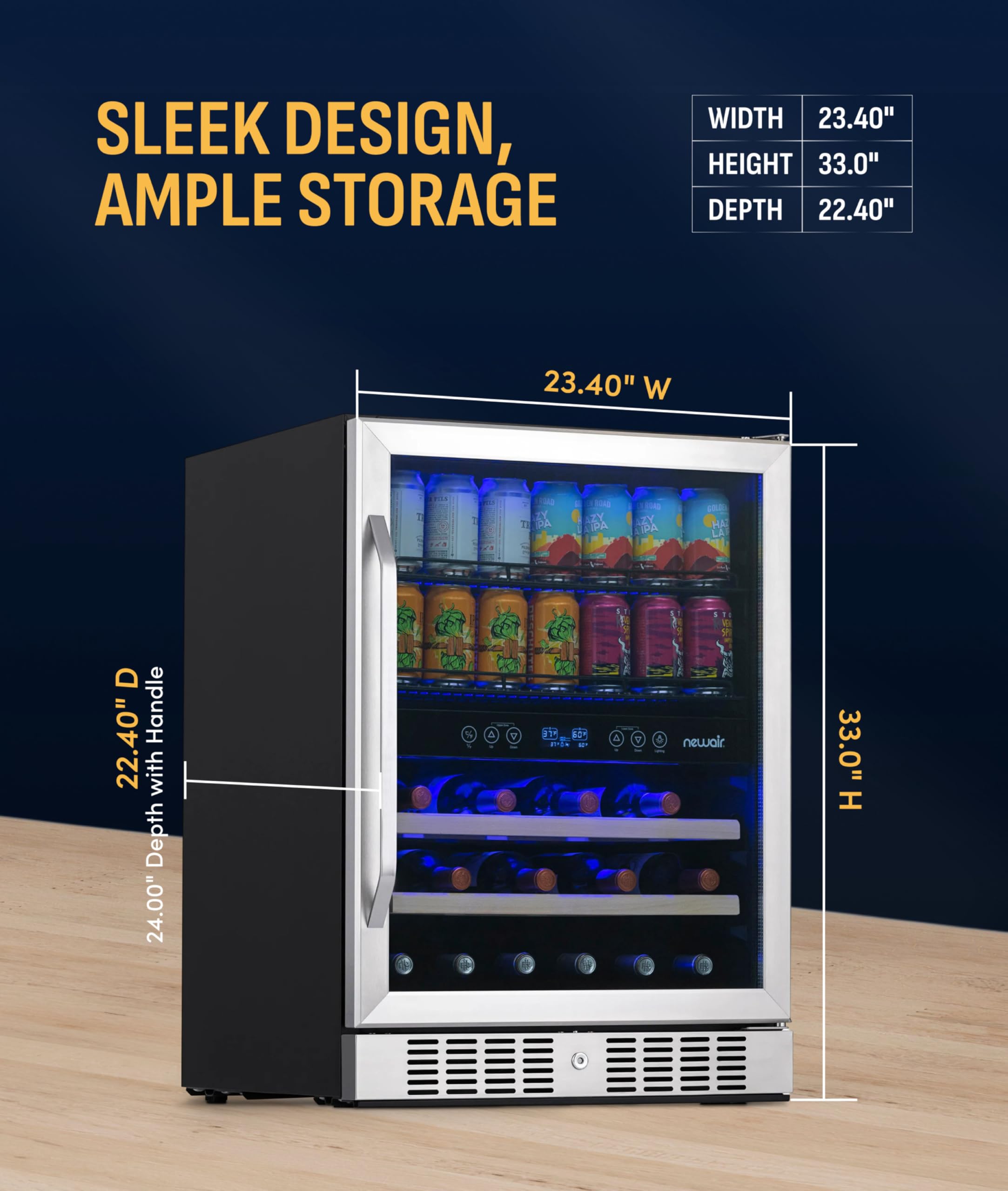 NewAir 24" Dual Zone Beverage Refrigerator & Wine Cooler for 20 Bottles & 70 Cans | Freestanding or Built-In Under Counter Mini Fridge for Beer, Wine and Soda | Stainless Steel on Fridge.com
