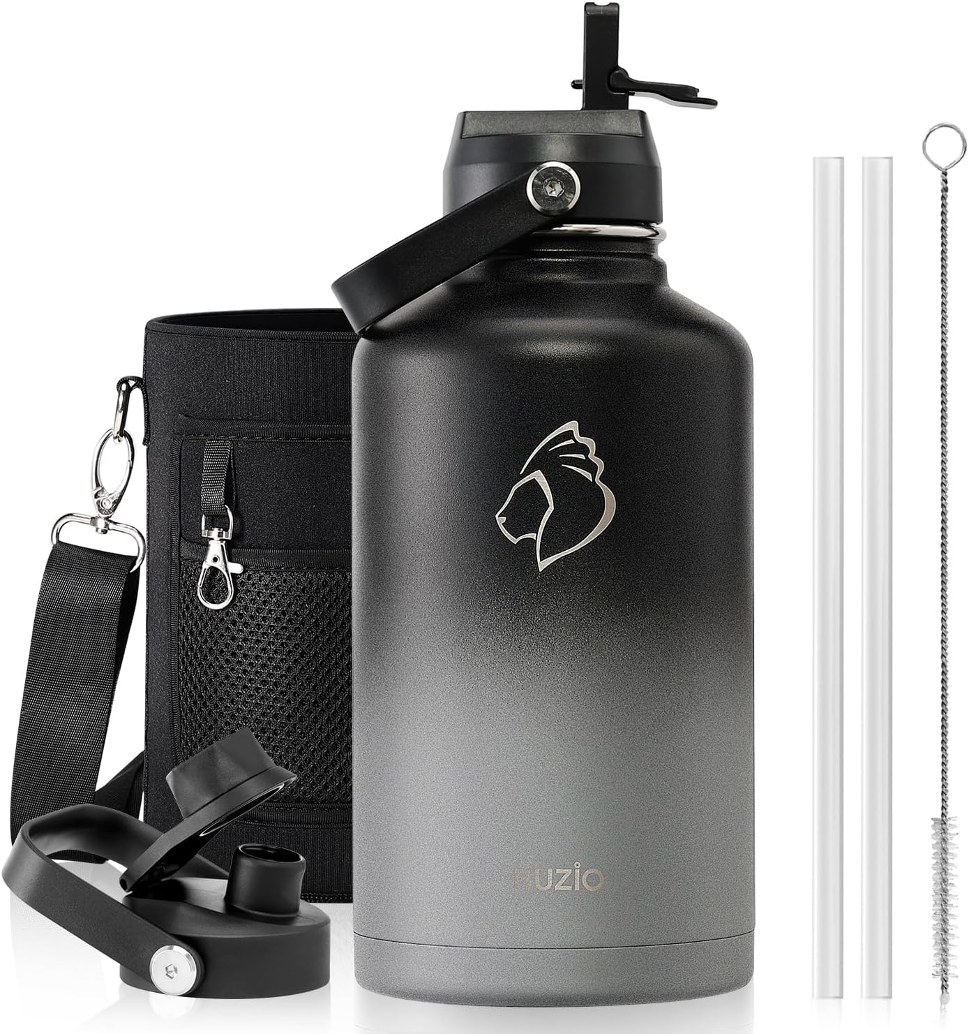 Insulated Water Bottle 64 oz with Straw Lid and Flex Lid, 64oz Stainless Steel Water Bottle Half Gallon Jug Flask, Double Wall Vacuum Sports Thermo Mug, Cold Hot Hydro Metal Canteen