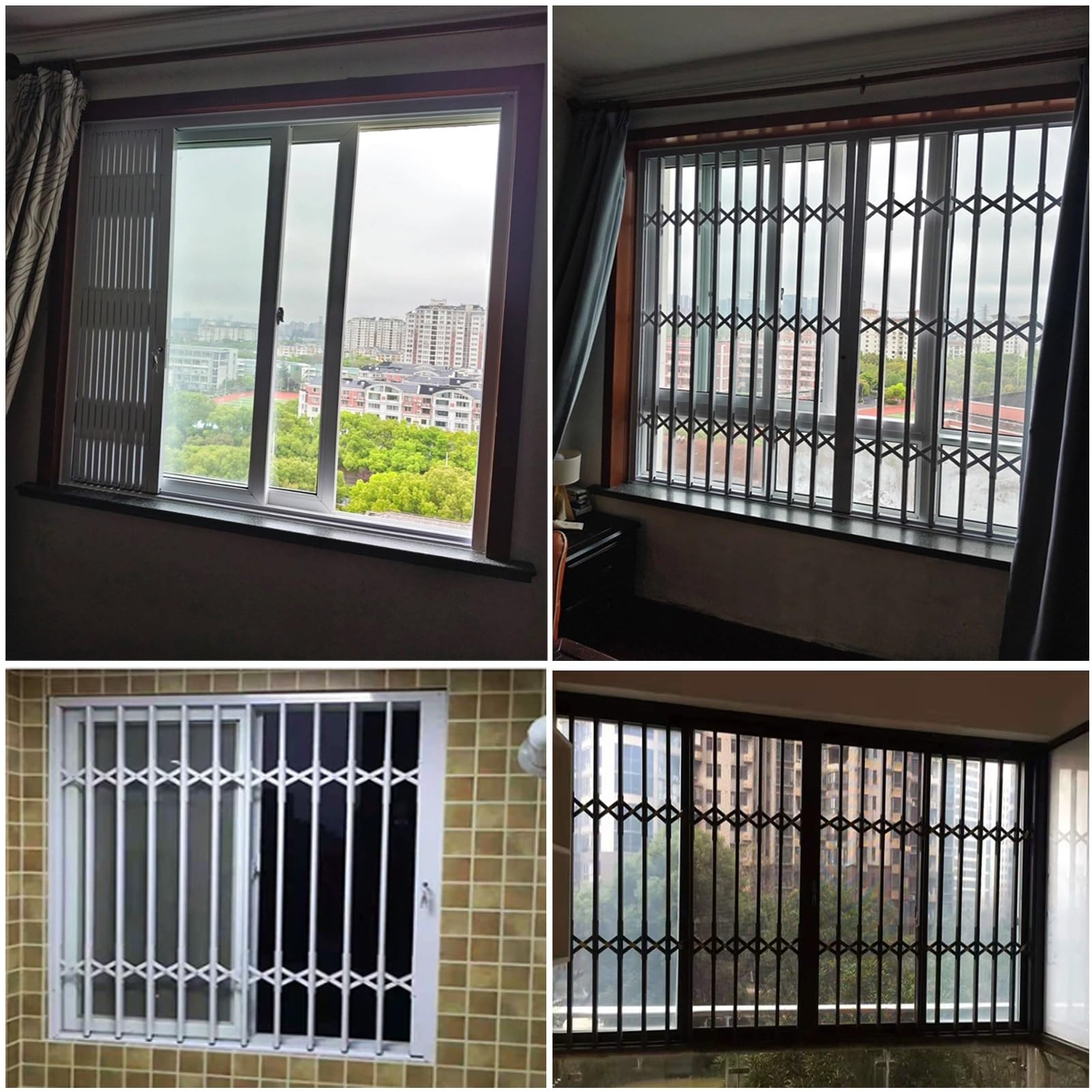 Barras de seguridad ajustables para ventana, parrilla de acordeón plegable para seguridad en el hogar, protección antirrobo extensible para 81 x 71 cm (ancho x alto)