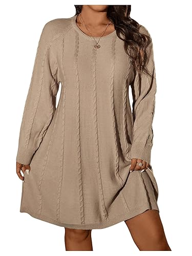 SOLY HUX Women's Plus Size Sweater Dress Crew Neck Raglan