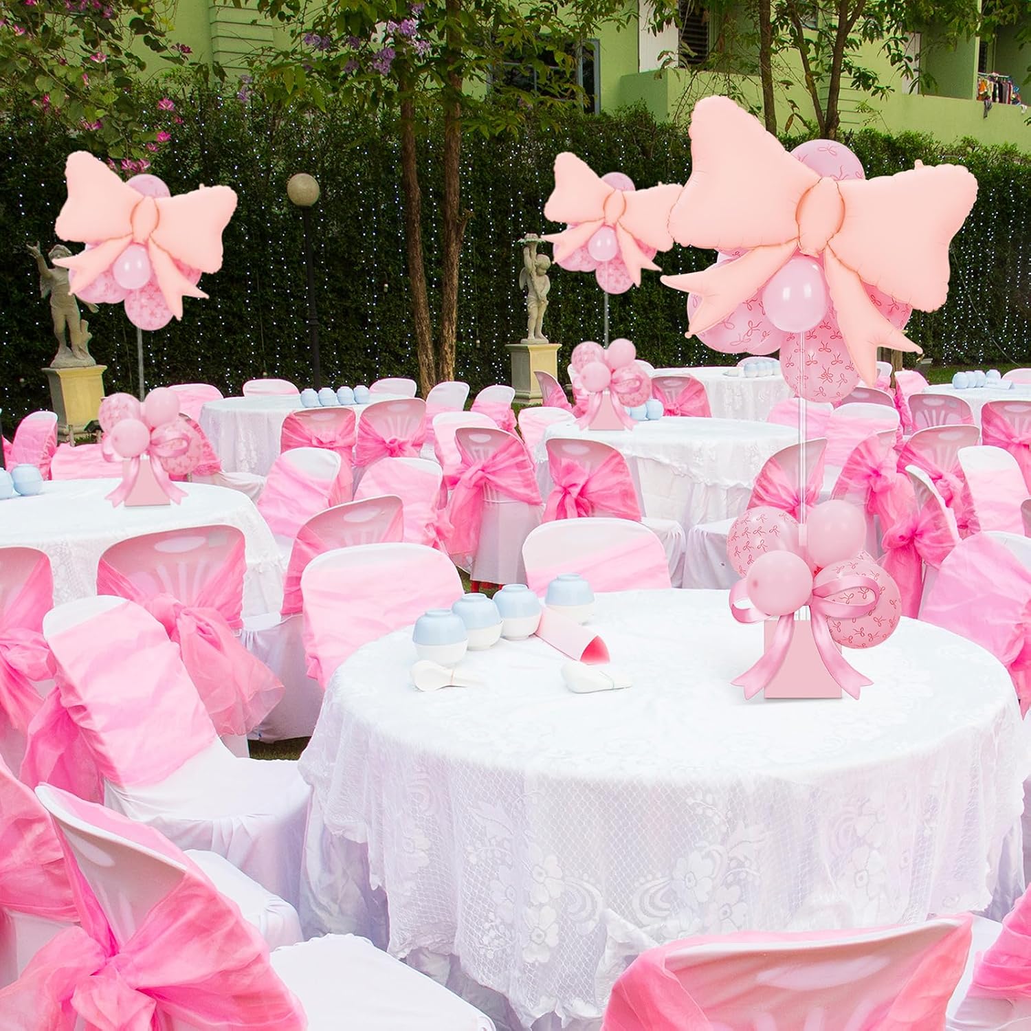 Gejoy 4 Sets Pink Bow Table Centerpiece Decorations Include 4 Pink Bows 4 Decorative Boxes Balloons of Different Sizes 4 Balloon Stand Kits for Wedding Bridal Baby Shower Birthday Party