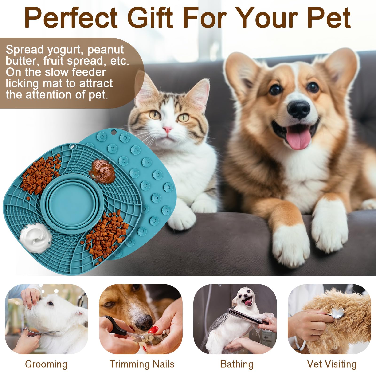 AiQInu Tappetino Leccare Cane con Ventosa, Tappetino per Leccare Animali Domestici, Facile da Pulire, Cuscinetto per Leccare l'ansia e Ridurre la Noia, per il Bagno,Toelettatura,Addestramento