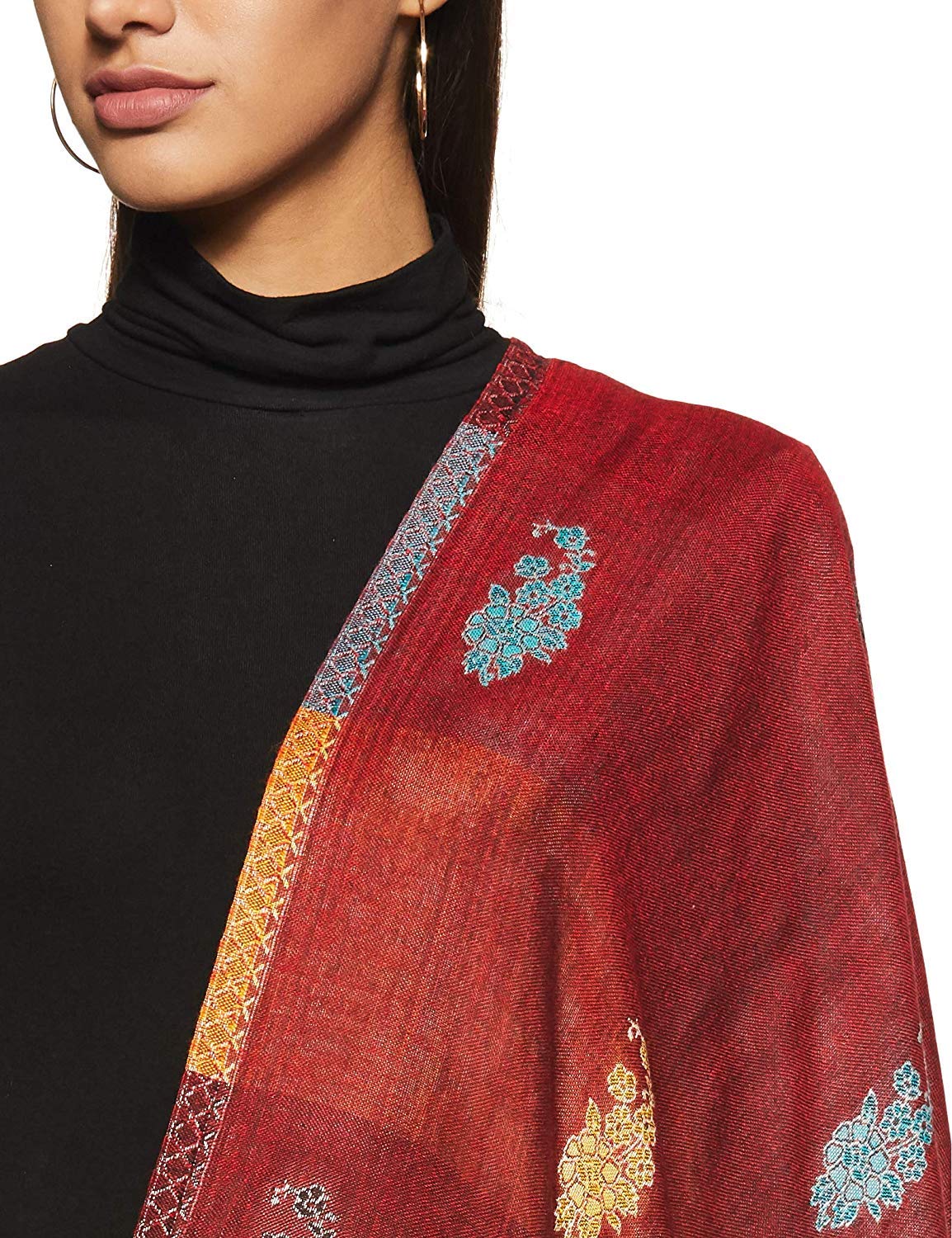 Weavers Villa Soft Viscose Kaju Buty Design Winter Stoles, Shawls (Red), 70Cm X 200Cm