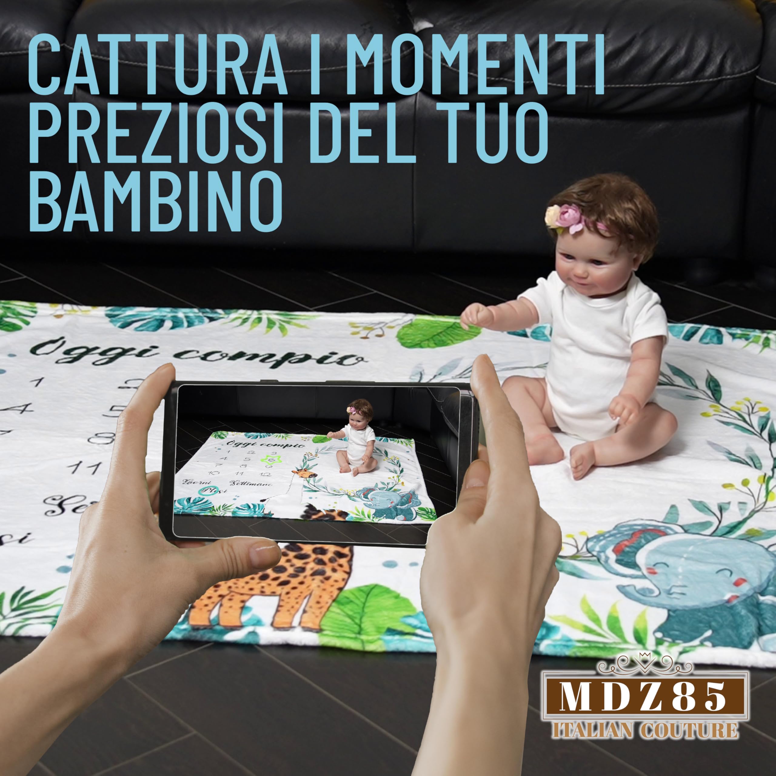 Tappetino Foto Neonato Con Formine Data - Coperta Morbida 140x100 Cm, Per Ricordi Maschio E Femmina - Foto 2