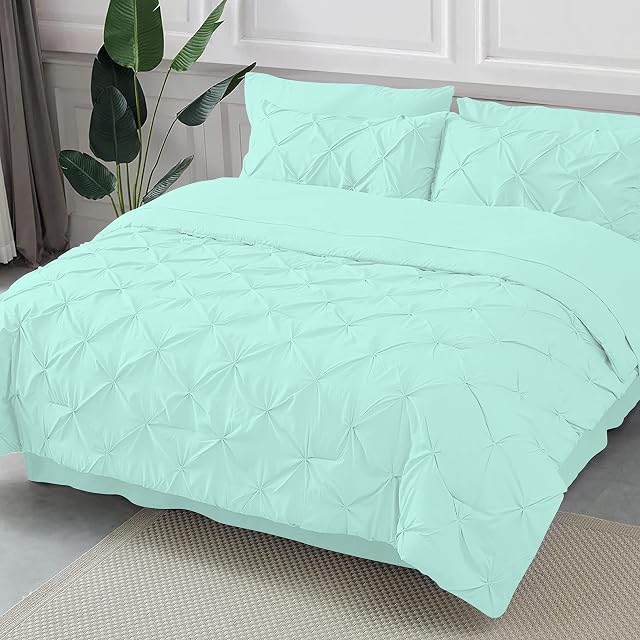 Pinch Pleated Bedding Comforter Sets for 8 Pieces Pintuck Bed in a Bag Comforters Sheets Bedskirt Pillowcases Shams