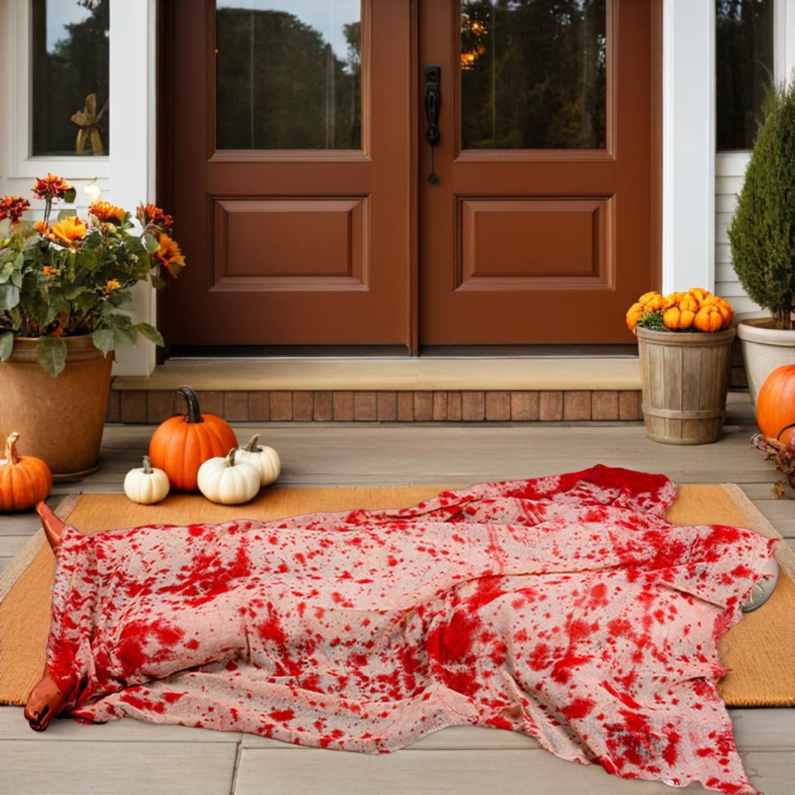 jojofuny Decorazione di Halloween per Esterni Effetto Luce e Suono con Tecnologia Attivata da Suono, Corpo Realistico di Vittima Morta Resistente per e Interni