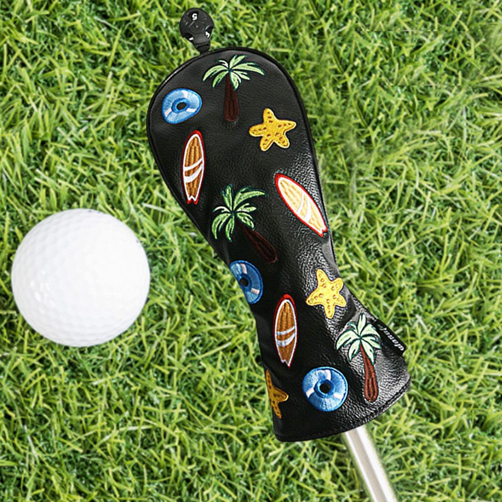Abonda Golfschlägerabdeckungen, 4-teiliges tragbares PU-Leder-Schlägerhauben-Set, Golfschläger-Leder-Schlägerhaube, passend für Fahrerholz, Fairway-Holz und Hybrid