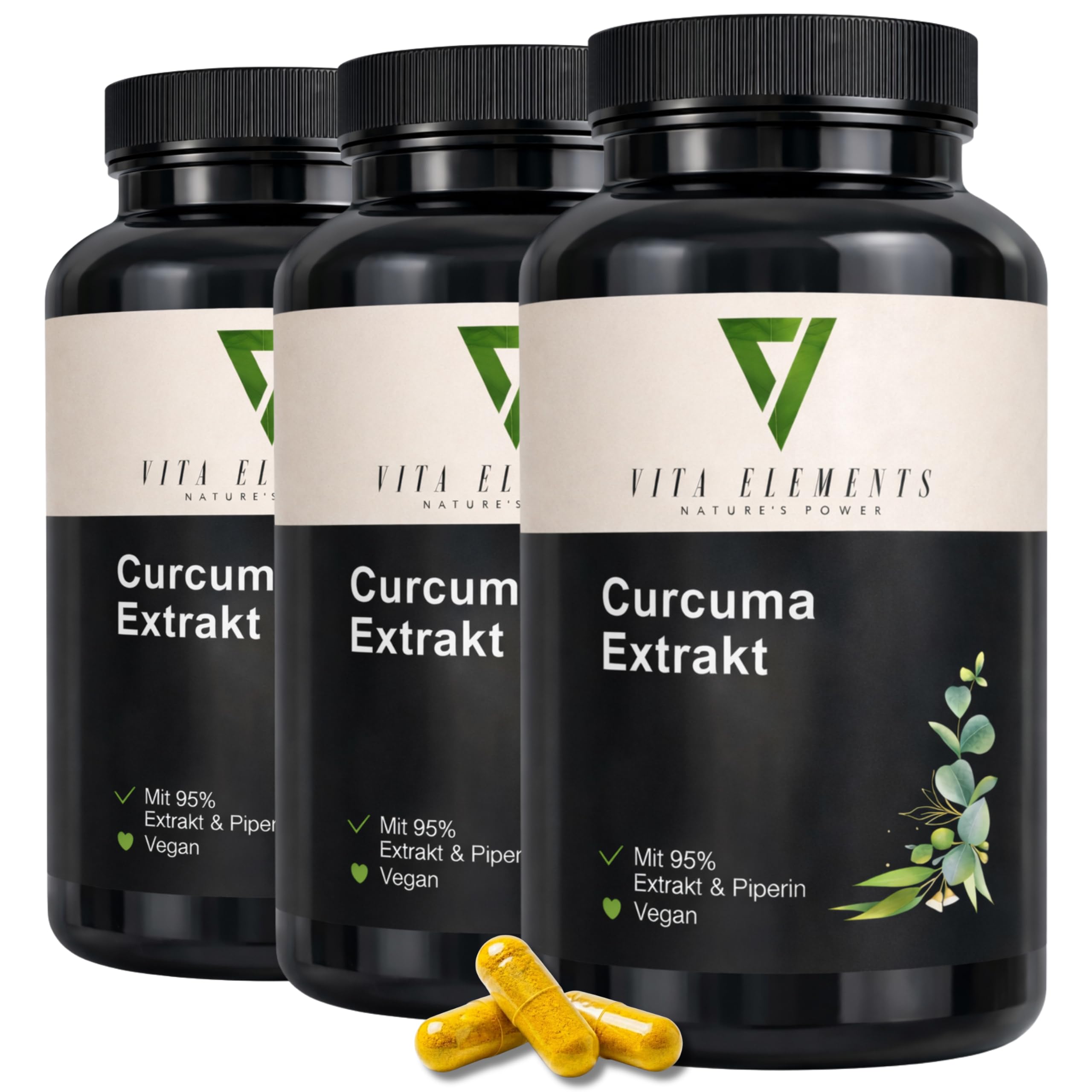 Vita Elements Extrait de Curcuma - 95% de Curcuminoïdes - 90 Gélules - Avec Curcuma Bio en Poudre & Pipérine - 3 Mois de Stock - Haute Concentration, Vegan & Testé en Laboratoire (3)