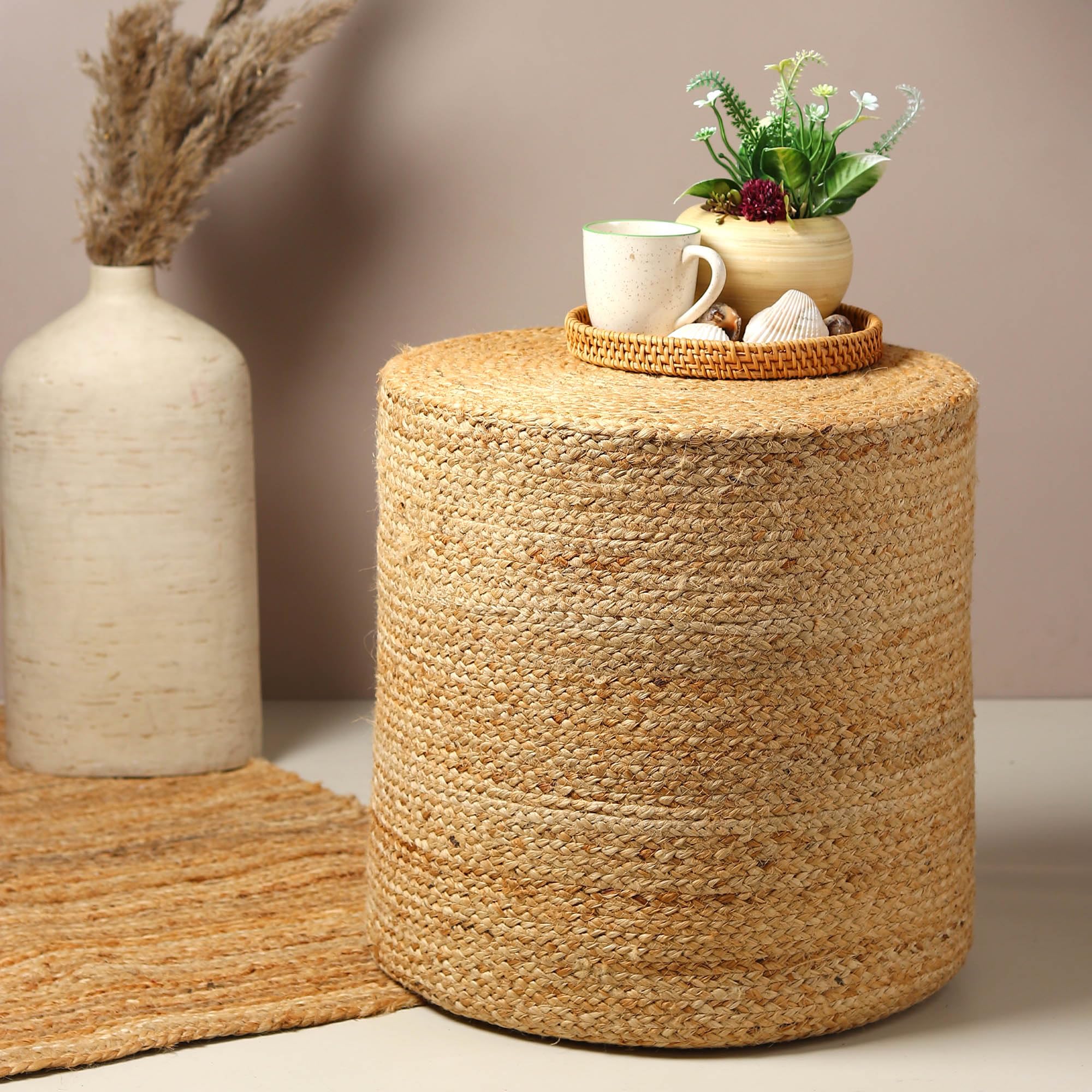 Habere India-All the Cultures Fabricating India Ottoman | pouffe | Ottoman for Living Room | pouffe Stool | Ottoman Stool | Nesting Ottoman | Jute pouffes for Sitting - Beige, Round (M: Dia40xH41 CM) (B0D31SB4MX) Amazon Price History, Amazon Price Tracker