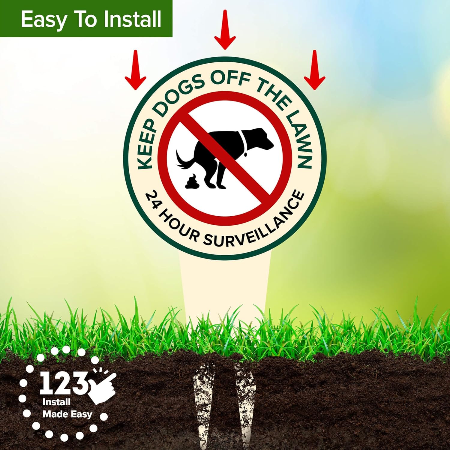 Keep Dogs Off The Lawn, 24 Hour Surveillance Sign, 11x21, Heavy Duty Integrated Ground Stakes, Indoor/Outdoor Use, Rust Free Aluminum Composite, Made in USA by My Sign center