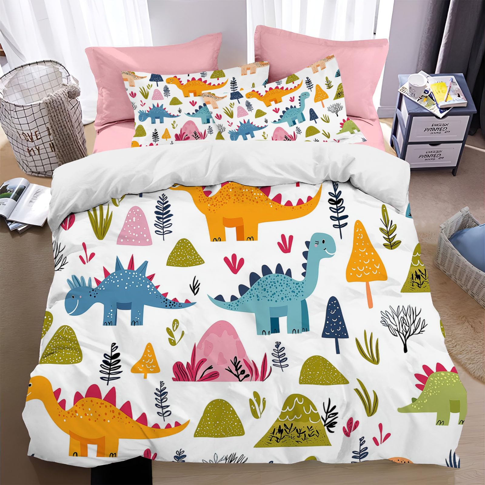 Housse de couette 220x240 imprimée dinosaure dessin animé lit 2 places