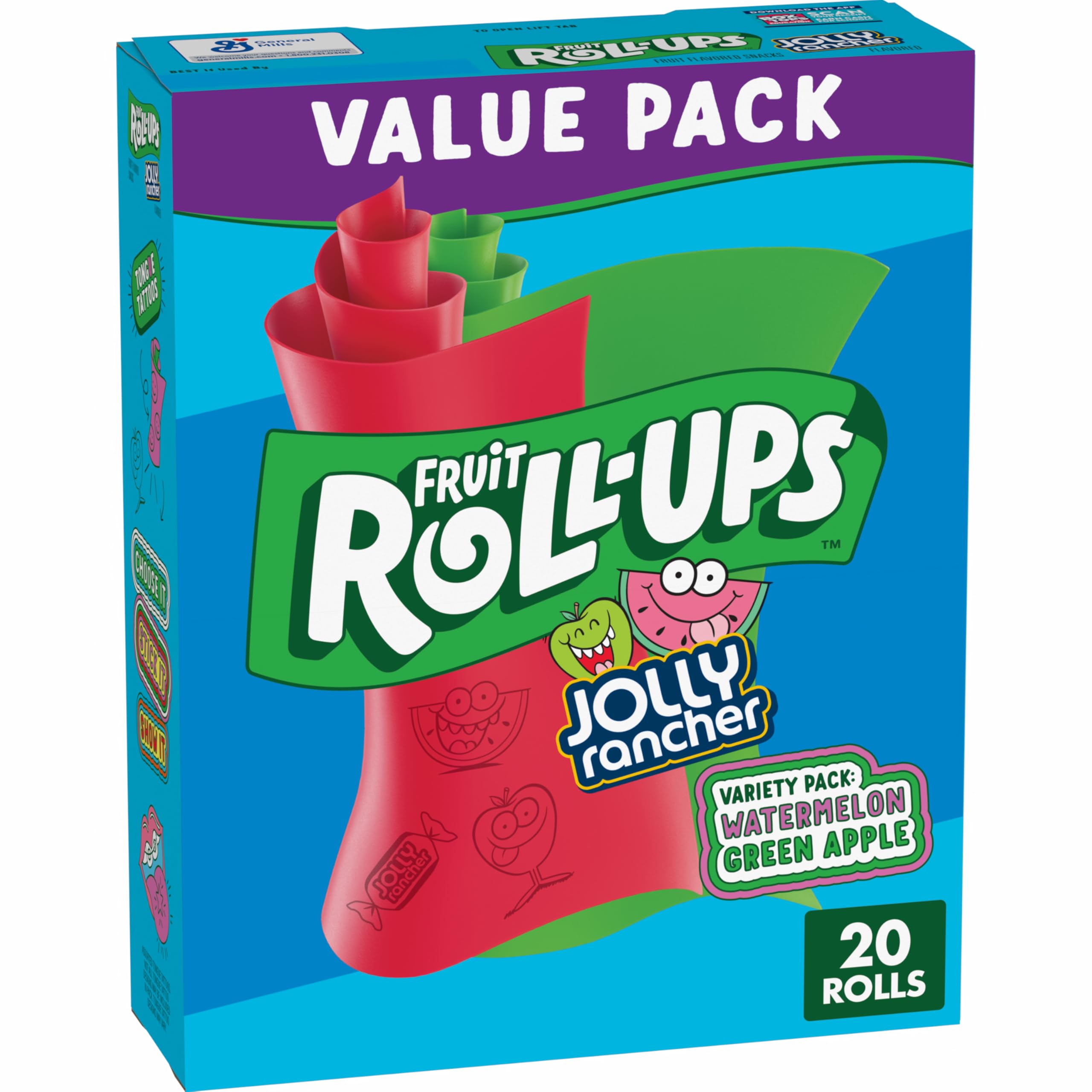 Fruit Roll-Ups Fruit Flavored Snacks, Jolly Rancher, Variety Pack, 20 ct