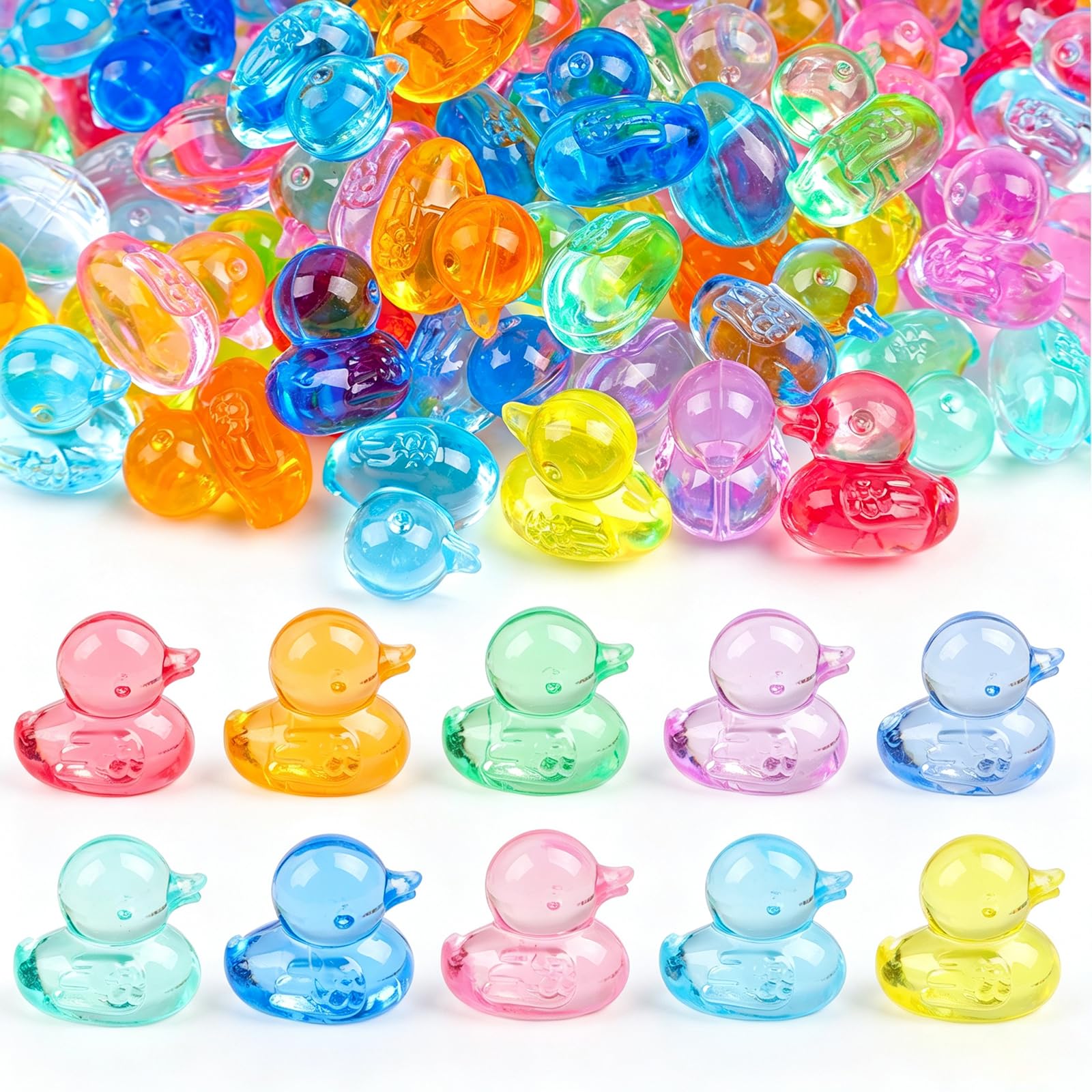Yonseng 200pcs Duck Mini Figurines Mini Acrylic Ducks Colorful Mini Resin Animals Bulk Small Plastic Miniatures for Crafts Vase Fillers Dollhouse Decoration Party Favors