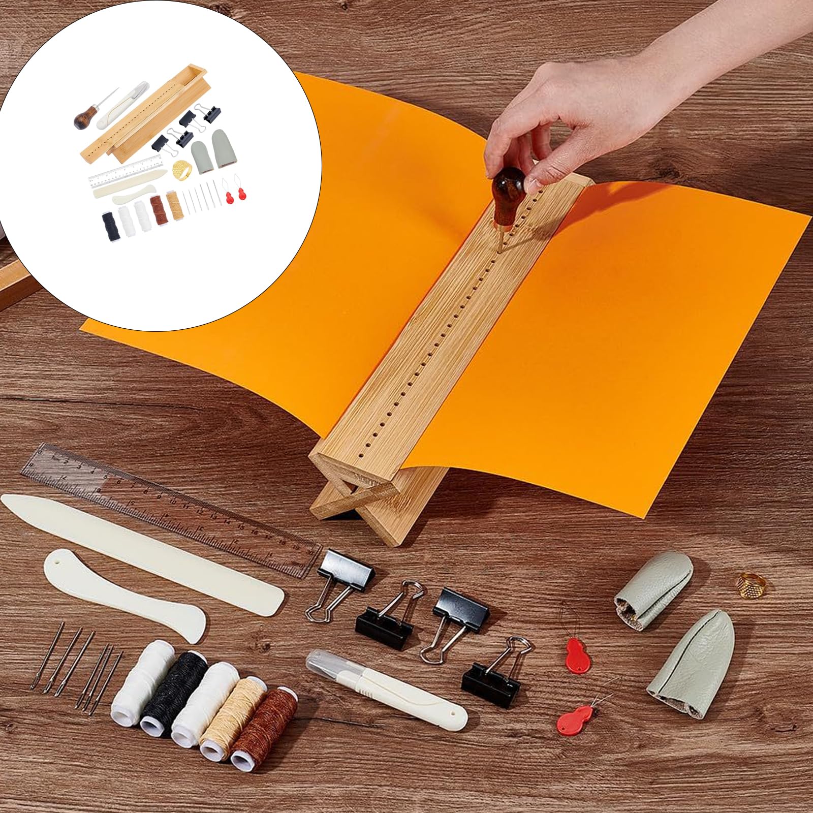 Outils en Cuir pour Reliure en Bois, 26 pièces, avec tampons