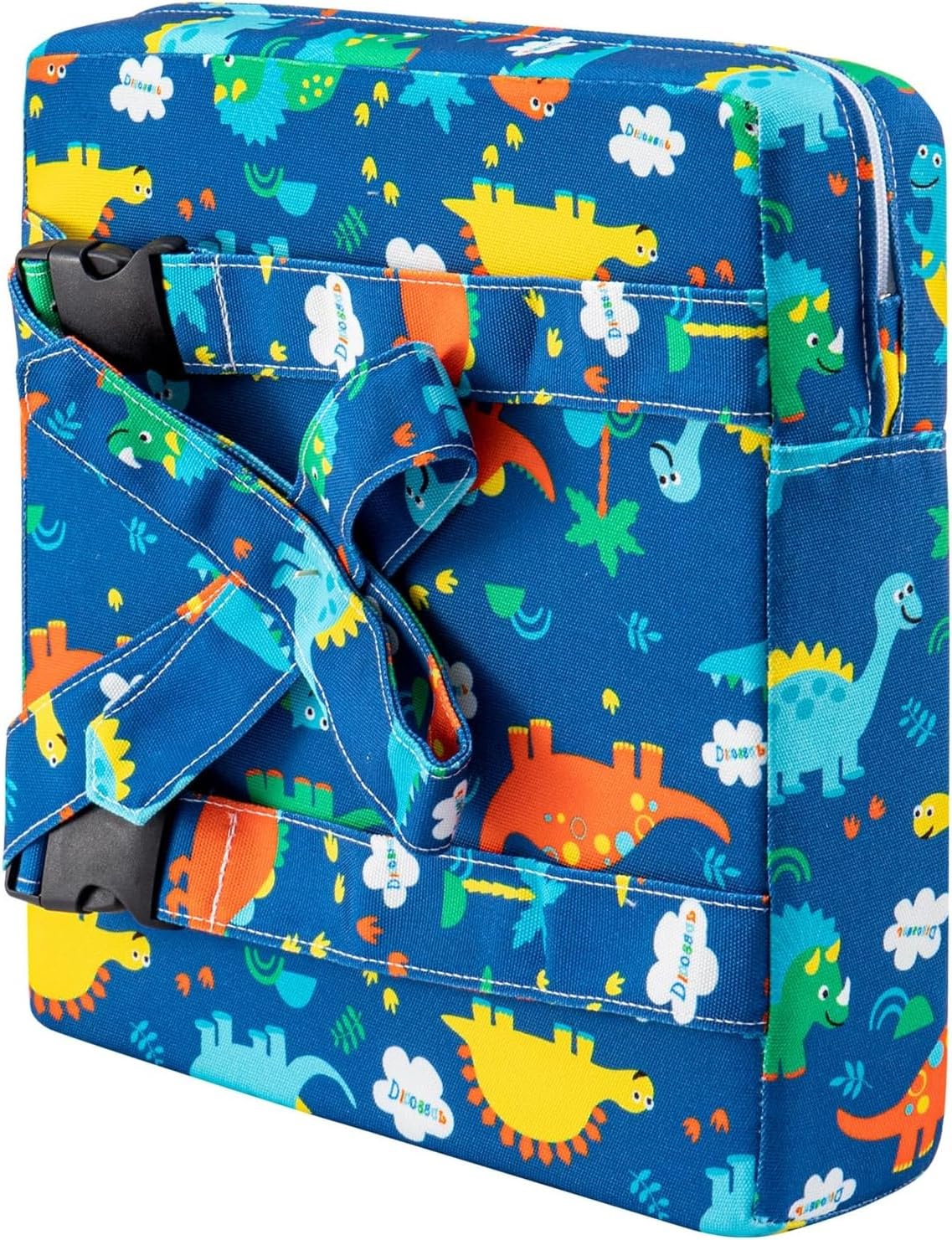 BREEZENEST Toddler Booster Seat for Dining Chair, Kids Booster Seat with Adjustable Straps, Portable Washable Cloth Cushion, Demountable Infant Seat Pad (Blue Dinosaur)