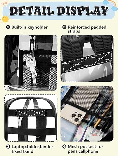 Miniatura 3 de BLUEFAIRY Mochila transparente para la escuela, de 17 pulgadas, aprobada por el estadio, mochila transparente para niños y niñas, resistente de PVC