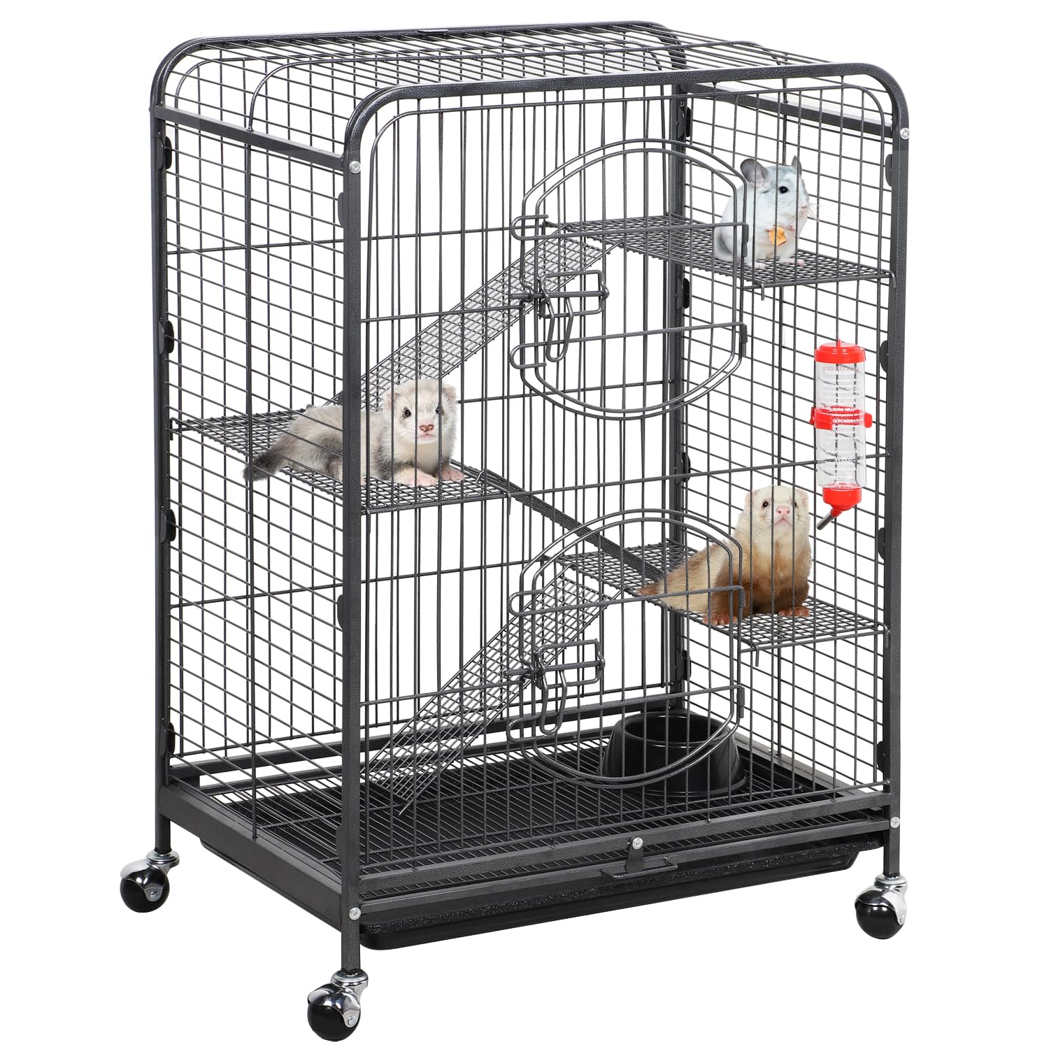 Yaheetech 94cm Small Animal Cage 4-Tier Rolling Black | Rabbit Cage Ferret Cage Chinchilla Cage 2 Front Doors Removable Tray Powder-Coated Steel Bowl & Bottle product thumbnail 2