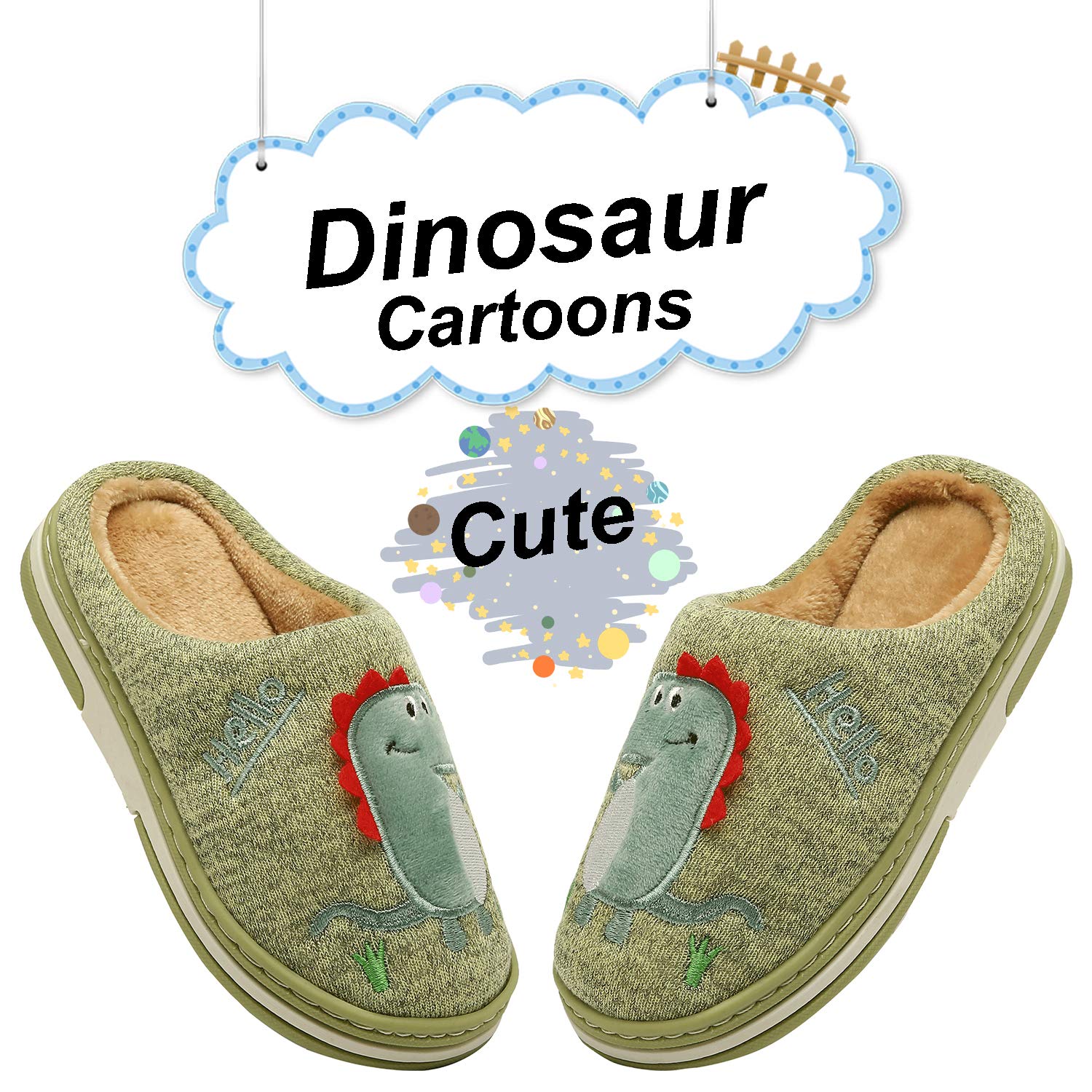 INMINPIN Inverno Pantofole da Casa Bambini Caldo Peluche Pantofola da Invernali Carino Dinosauro Comode Ciabatte Interne di Cotone per Ragazze Ragazzi