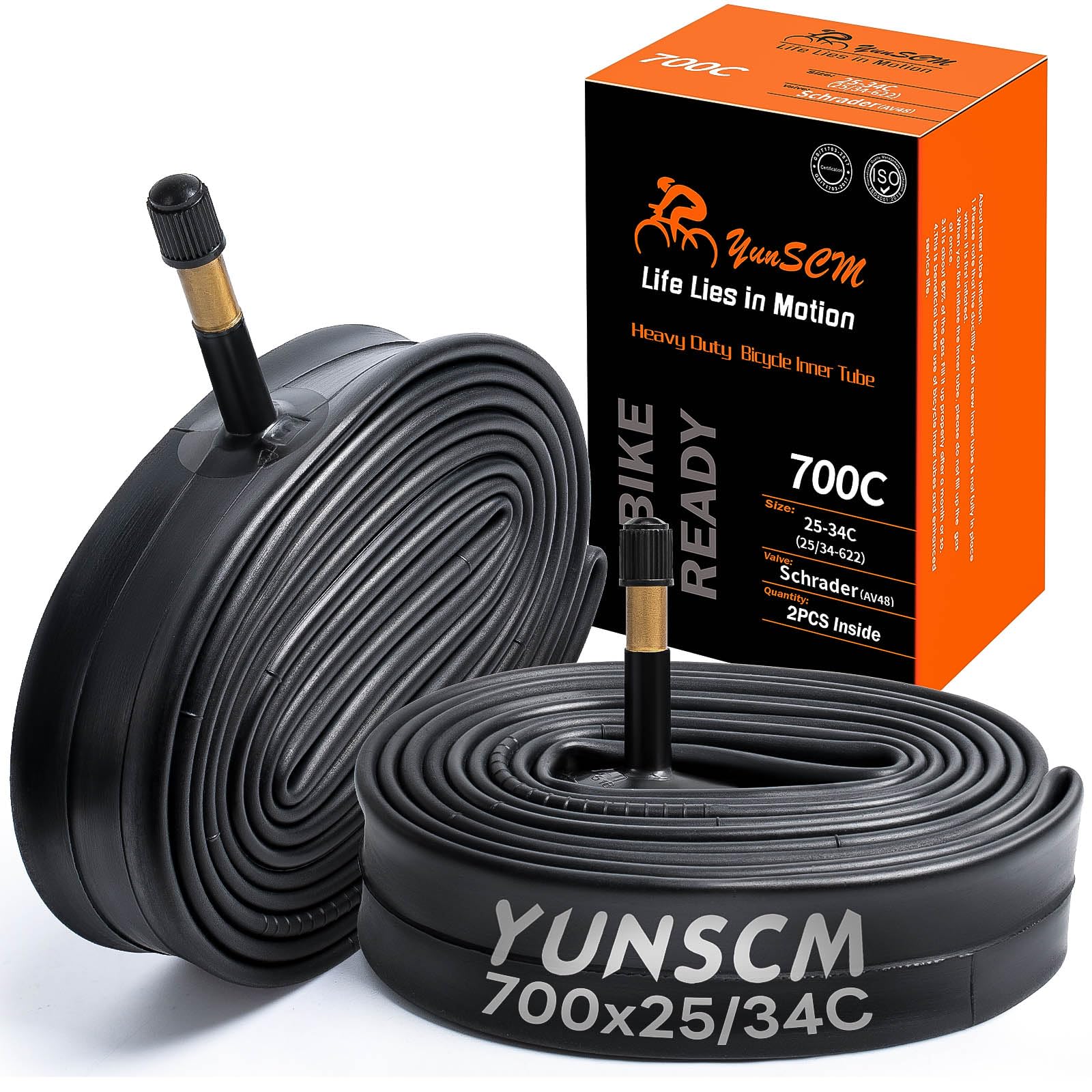 2-PCS 700C Heavy Duty Bike Tubes 700x25C/26C/28C/32C/34C AV48 Schrader Valve (25/34-622)700C Bicycle Inner Tubes Compatible with 700x25C 700x26C 700x27C 700x28C 700x30C 700x32C 700x34C Bike Tire Tubes
