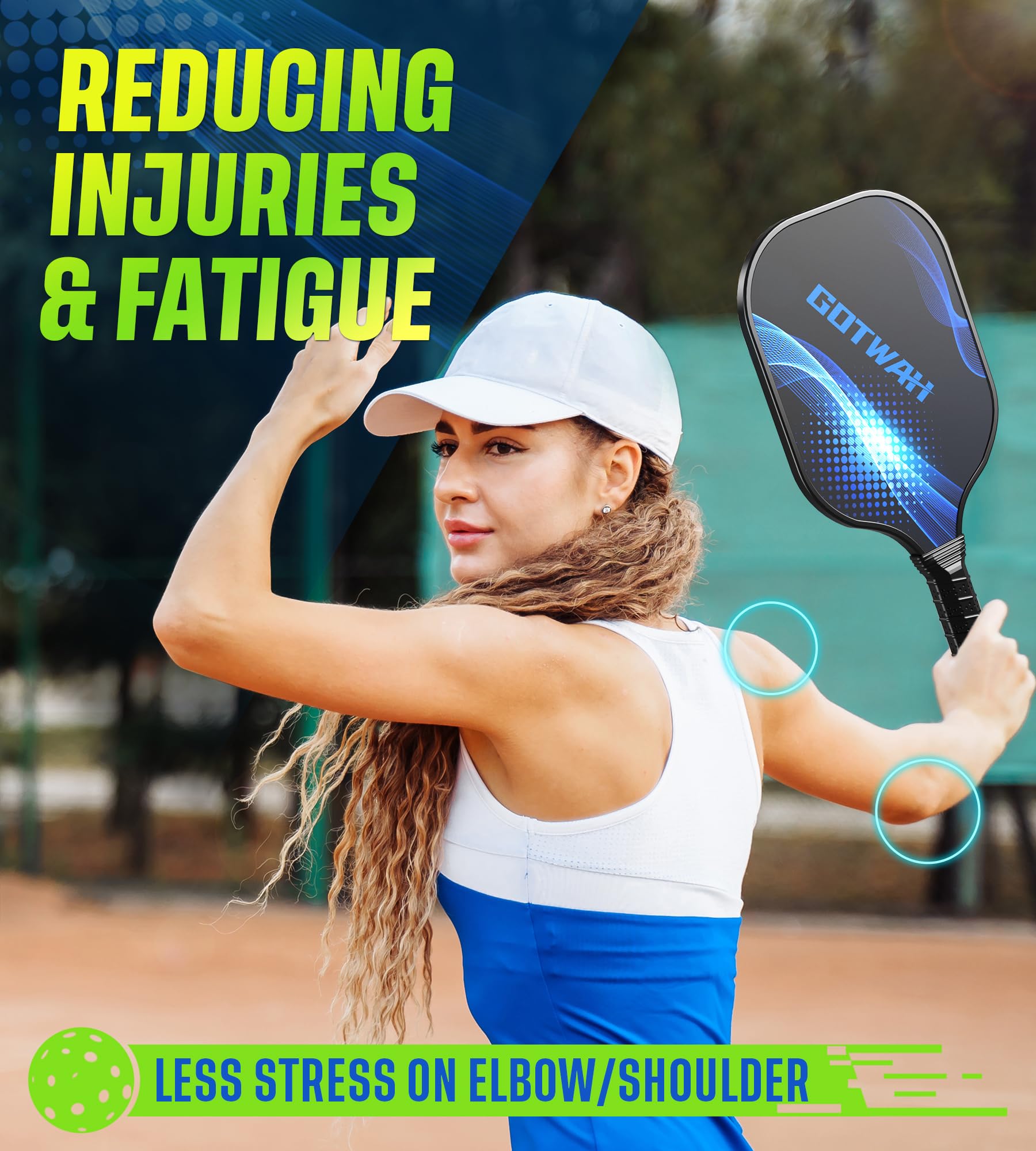 Lot de 2 Raquettes de Pickleball d'extérieur légères en Fibre de Verre avec poignée rembourrée pour Adultes, débutants, confirmés, Seniors