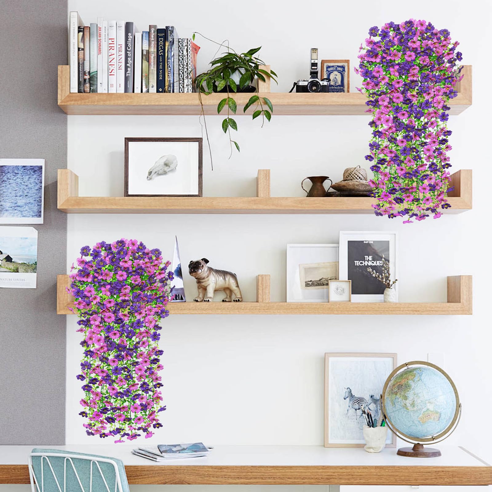 Betylifoy Kunstblumen Hängend 4 Stück Kunstblumen Outdoor Wetterfest Künstliche Hängepflanzen wie Echt 76cm Lang Künstliche Pflanzen UV-Beständig für Draußen Garten Hochzeit (Hell&Dunkel Violett)