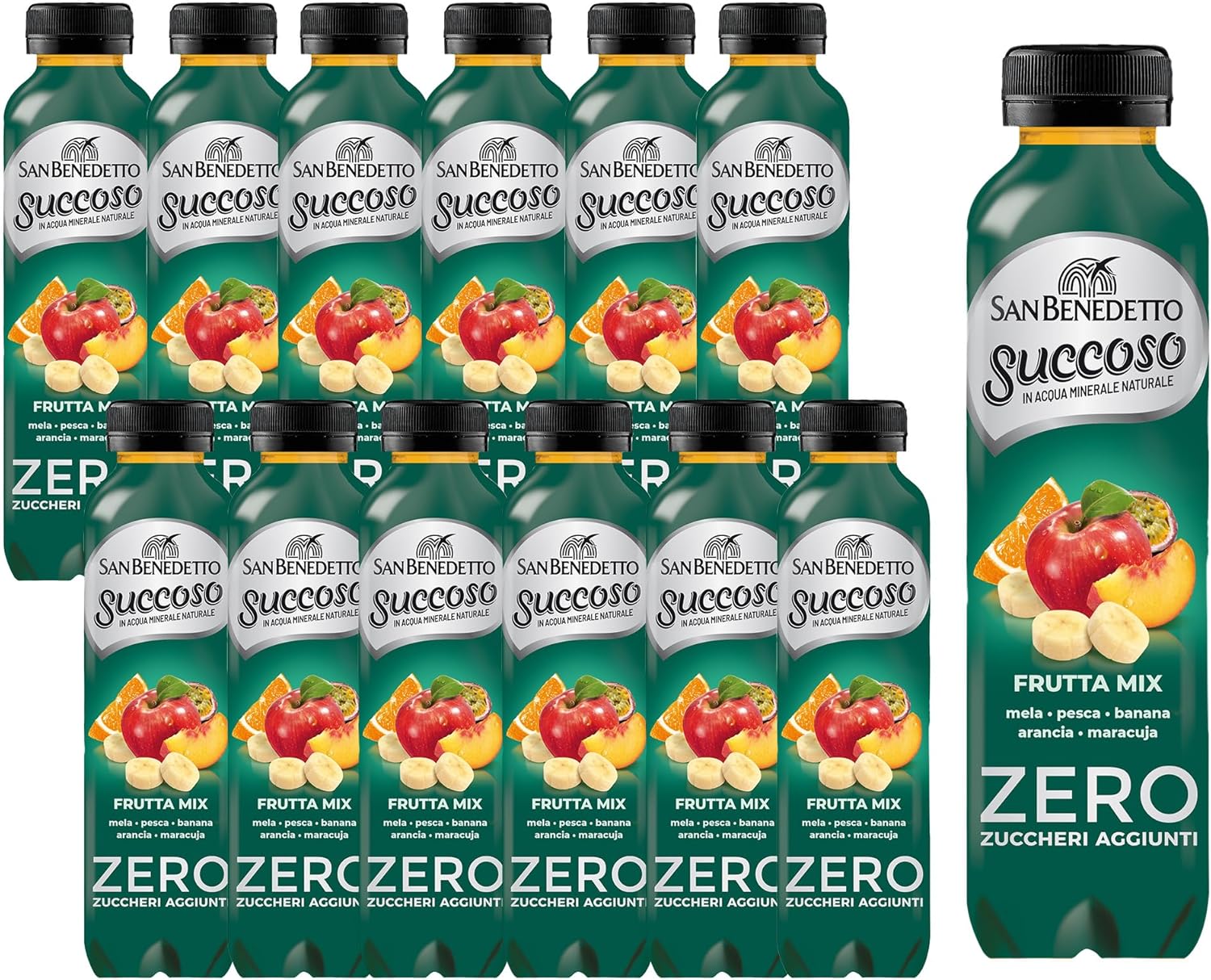 San Benedetto, Succoso Zero al Gusto Fruttamix, 12x400 ml Bevanda Leggera e Dissetante in Acqua Minerale Naturale, Senza Zuccheri, Conservanti Coloranti e