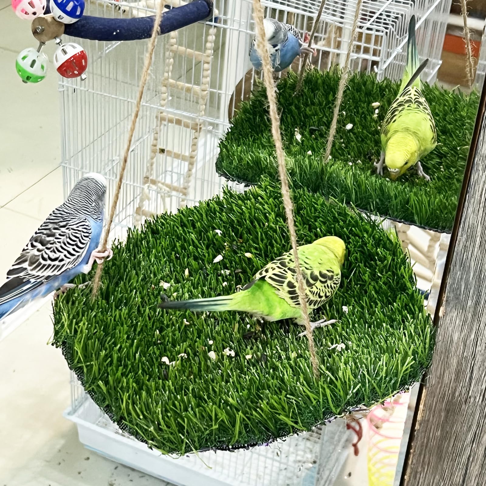 FlidRunest Large Bird Foraging Mat Toys, Natural Bird Grass Hammock Swing Toy with Hooks, Climbing Perch Hanging Toy for Parakeets, Parrot, Cockatiels, Bearded Dragon, Snake