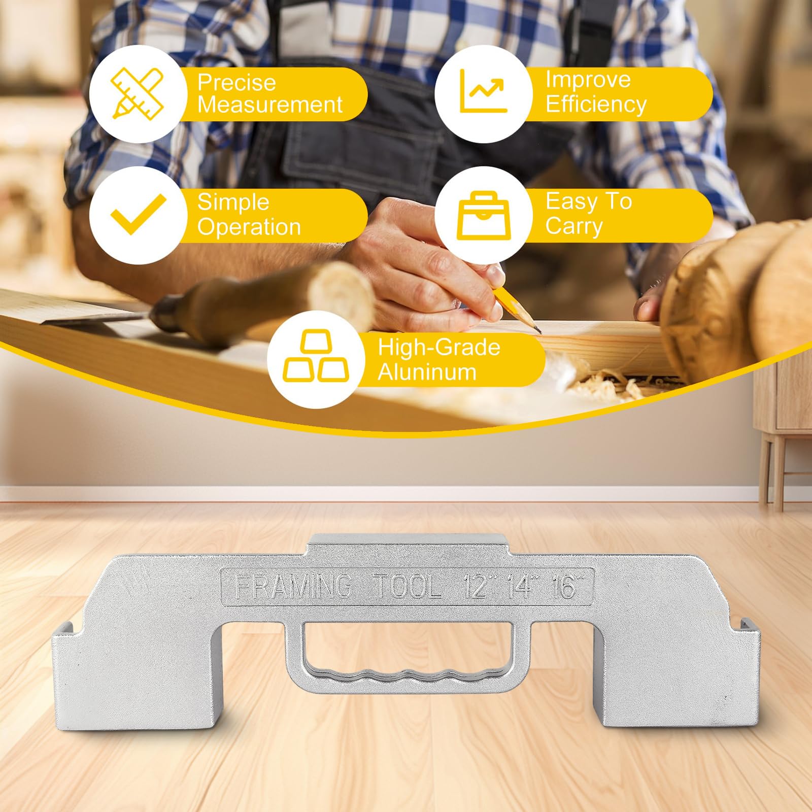 12in Framing Stud Layout Tool, Aluminum Wall Stud Framing Spacing Tool Precision Measurement Jig Tool For Quick Making Framing Wall Roofs Floors Ladders - View #3