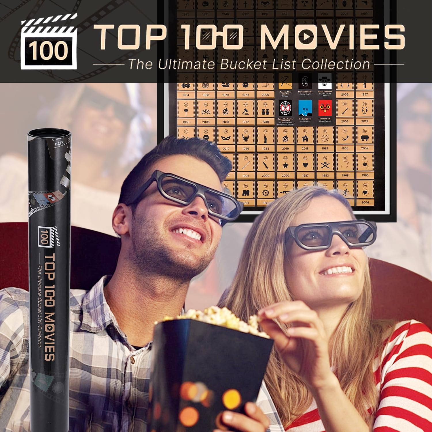 Tpudn Top 100 Movies Scratch Off Poster, A2 Size Movie Posters, Must See Movie Challenge with Scratcher Included & Gift Tube - Image 4