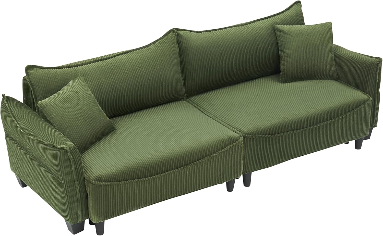 Transformable Green Fabric Sofa Bed with Soft Cushions and Throw Pillows for Relaxation and Comfort in Living Rooms