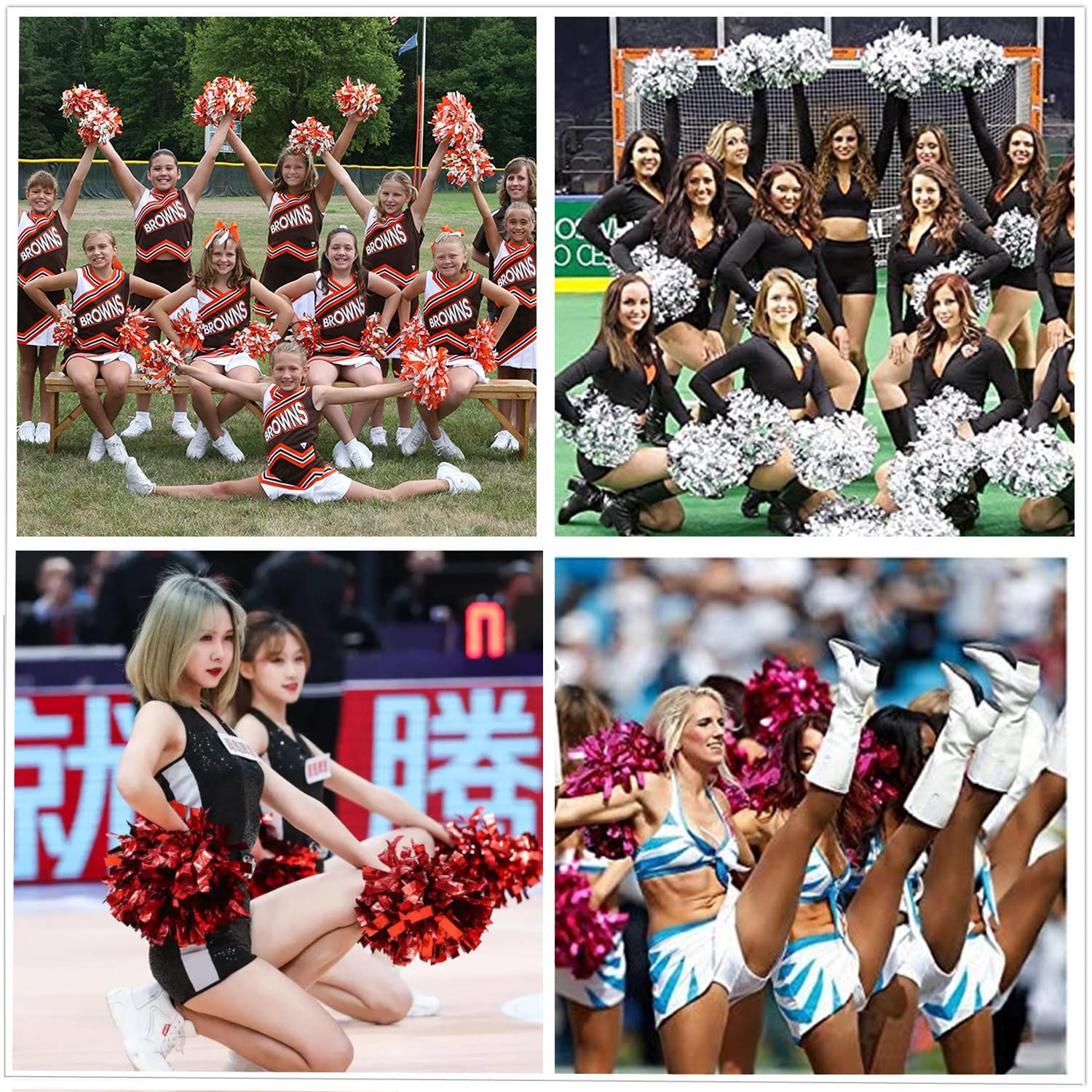 2 Pièces Pom Poms Cheerleading, Pompons de Pom-pom Girl avec Bâton Poignée, Pom Pom Cheerleader, Pompons Cheerleading Métalliques pour Girl Enfant Femmes Danse, Matchs de Sport