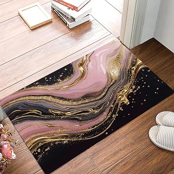 Door Mats Indoor 50x80cm, Gold Leaf Fluid Heavy Duty Door Mats, Absorbent Non Slip Floor Mat, Abstract Luxurious Welcome Entrance Doormats Machine Washable Low Profile Doormat