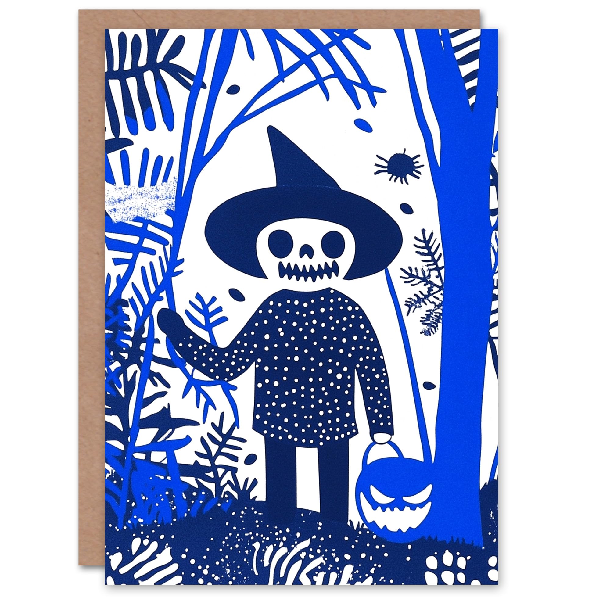 Wee Blue Coo Spooky Scarecrow Pumpkin Face Trick or Treat Haunted Scary Halloween Card Blank For All