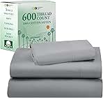California Design Den Luxury Twin XL Sheet Set - 100% Cotton, 600 Thread Count Deep Pocket XL Twin Sheets, Hotel-Quality Bedding with Soft Sateen, Dorm Essentials for Guys - Mist Grey