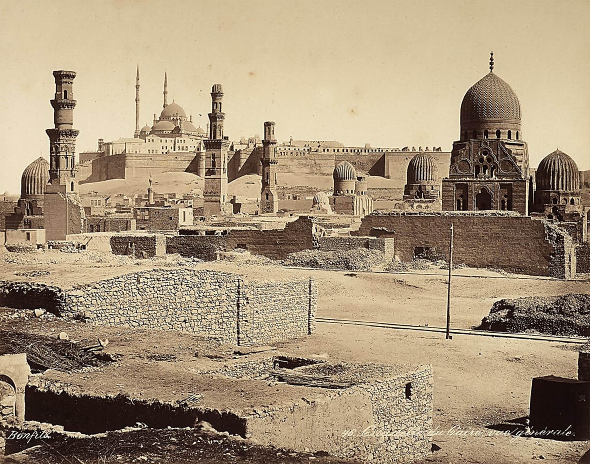 POSTERIIk Vintage Classic Picture Landscape Artwork View of the Citadel with Numerous Ancient Monuments and Finds in Cairo Egypt by Félix Bonfils Portrait Canvas Painting for Office Home Decor 60x90cm